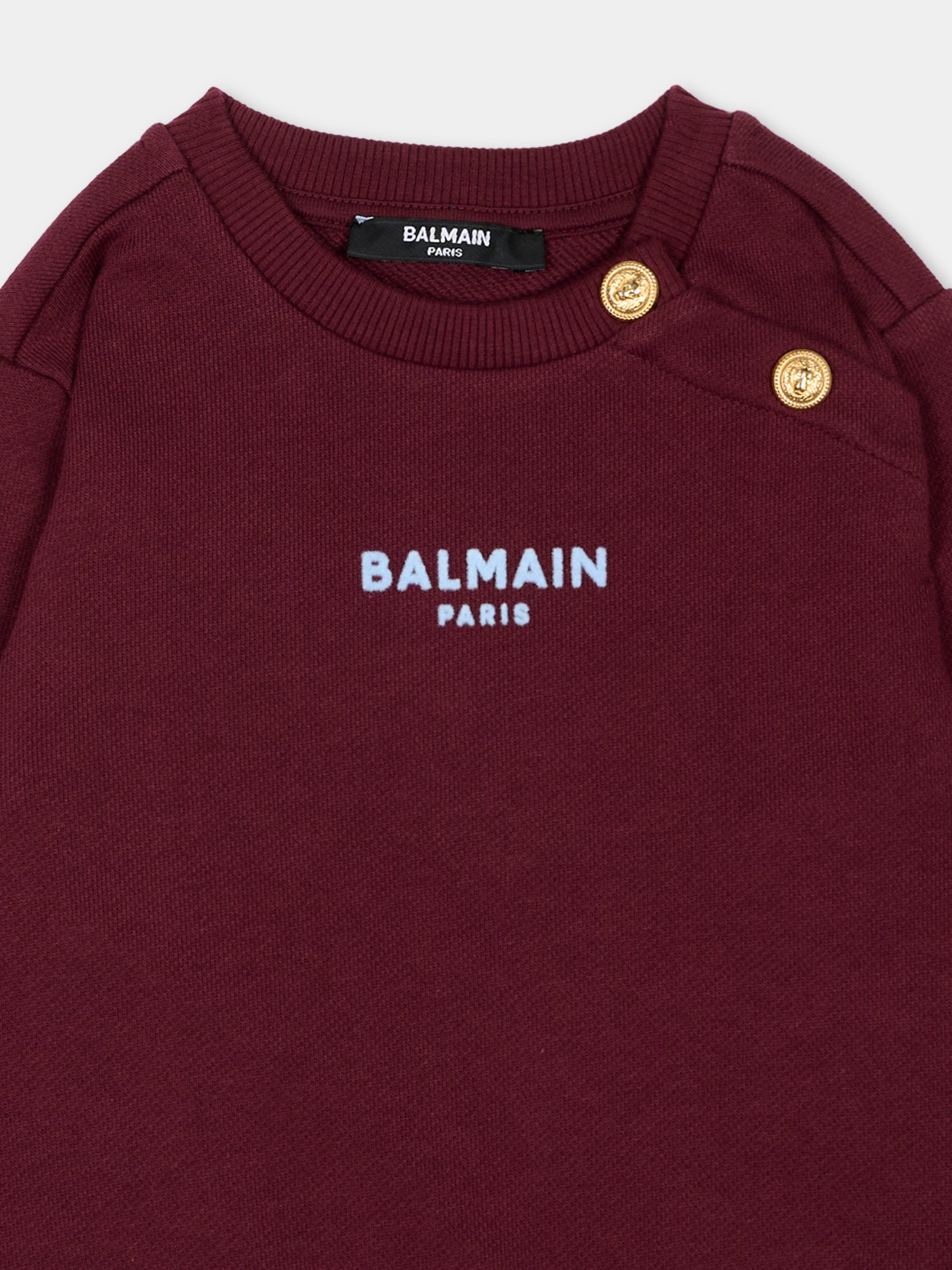 Felpa bordeaux per neonati con logo,Balmain Kids,BZ4340 Z3183 530OR