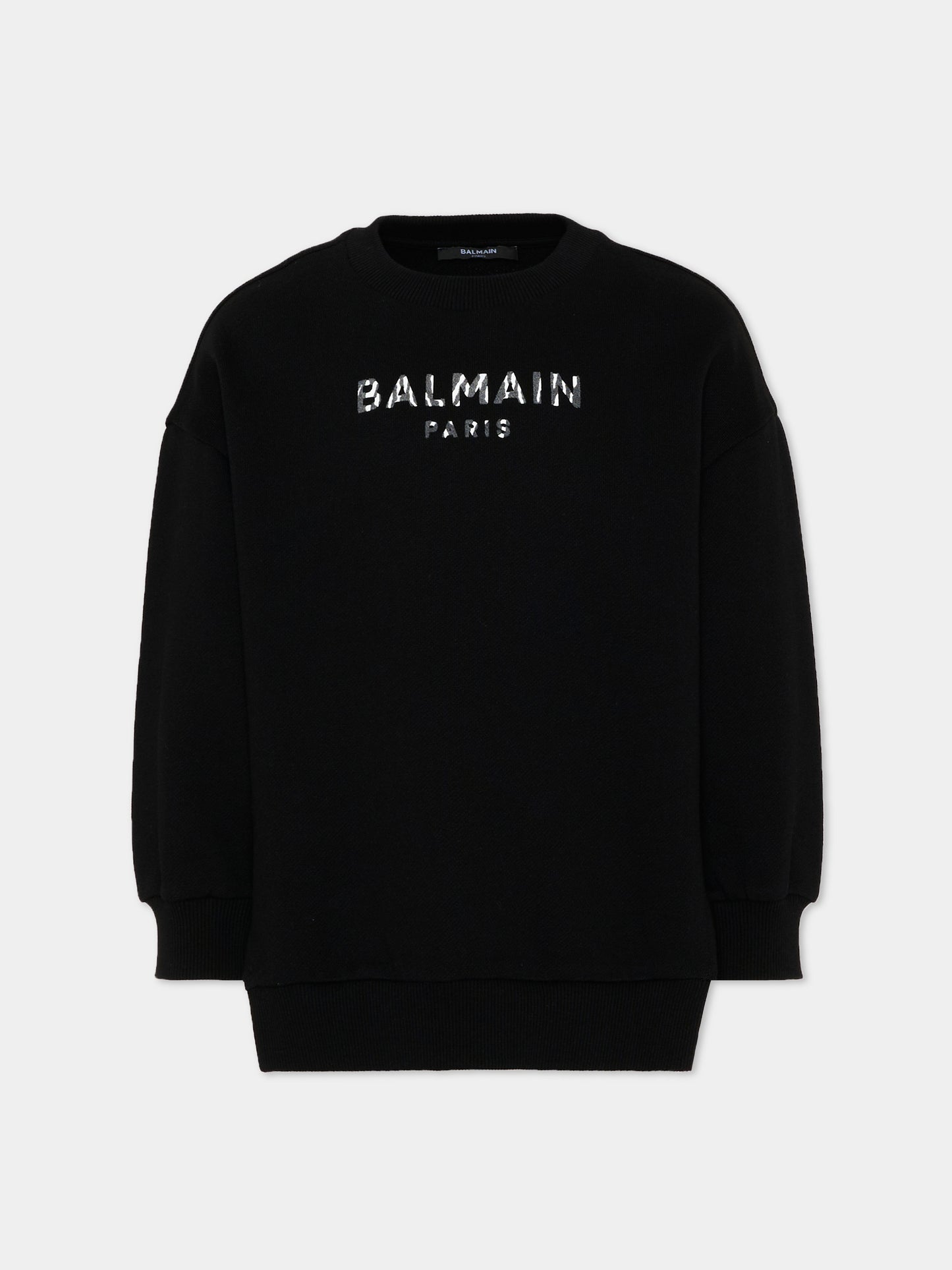 Felpa nera per bambina con logo,Balmain Kids,BZ4A70 Z3183 930BC