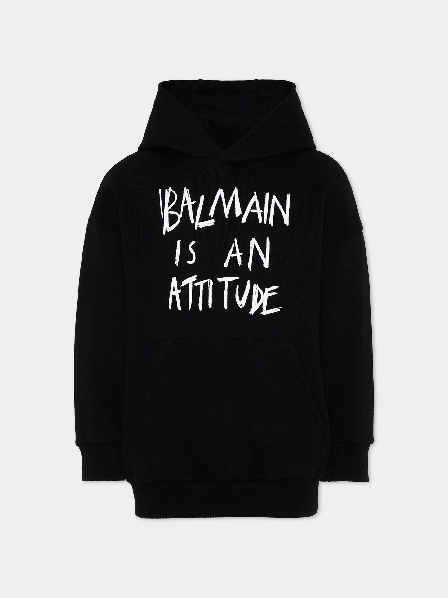 Felpa nera con cappuccio per bambino con logo,Balmain Kids,BZ4H00 Z3183 930BC