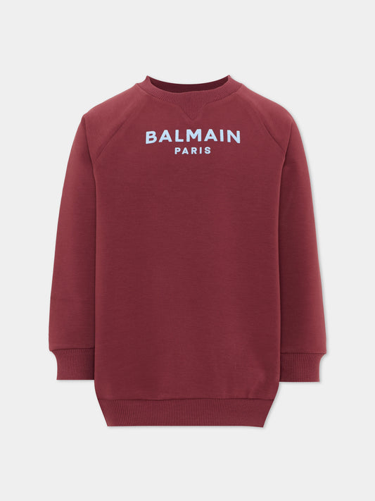 Felpa bordeaux per bambini con logo,Balmain Kids,BZ4I50 Z3728 530CE