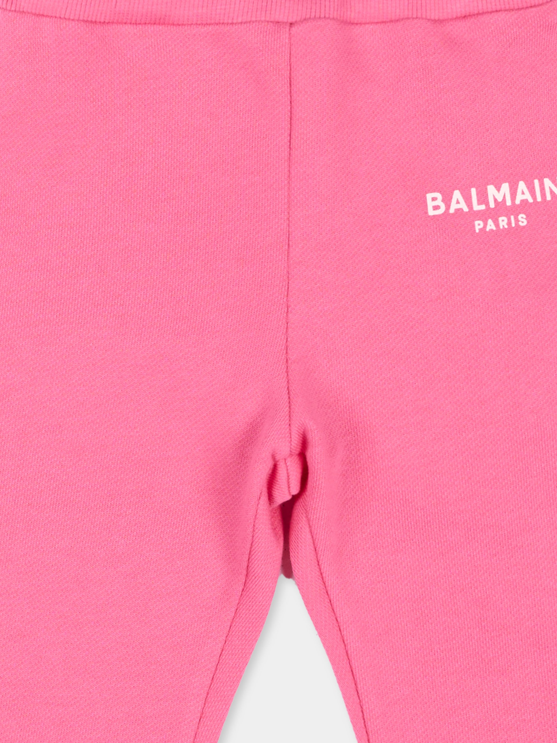 Pantaloni sportivi fucsia per neonata con logo,Balmain Kids,BZ6000 Z3183 52D