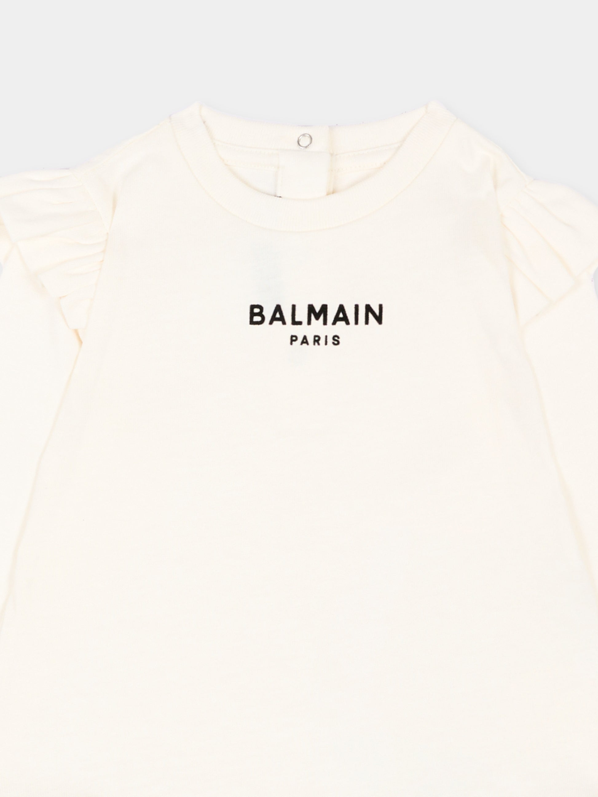 T-shirt a manica lunga avorio per neonata con logo,Balmain Kids,BZ8010 Z3672 102NE
