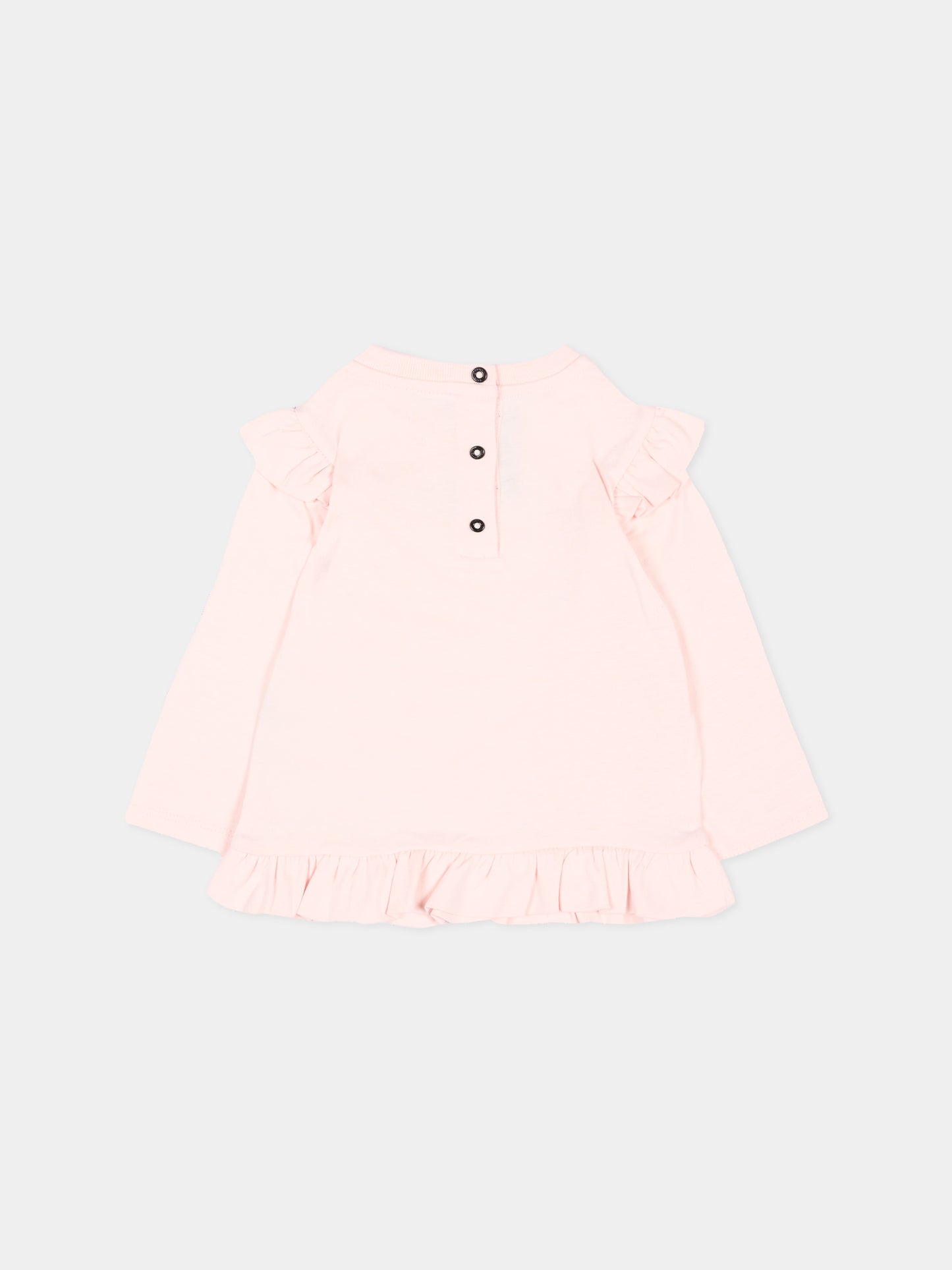 T-shirt a manica lunga rosa per neonata con logo,Balmain Kids,BZ8010 Z3672 508NE