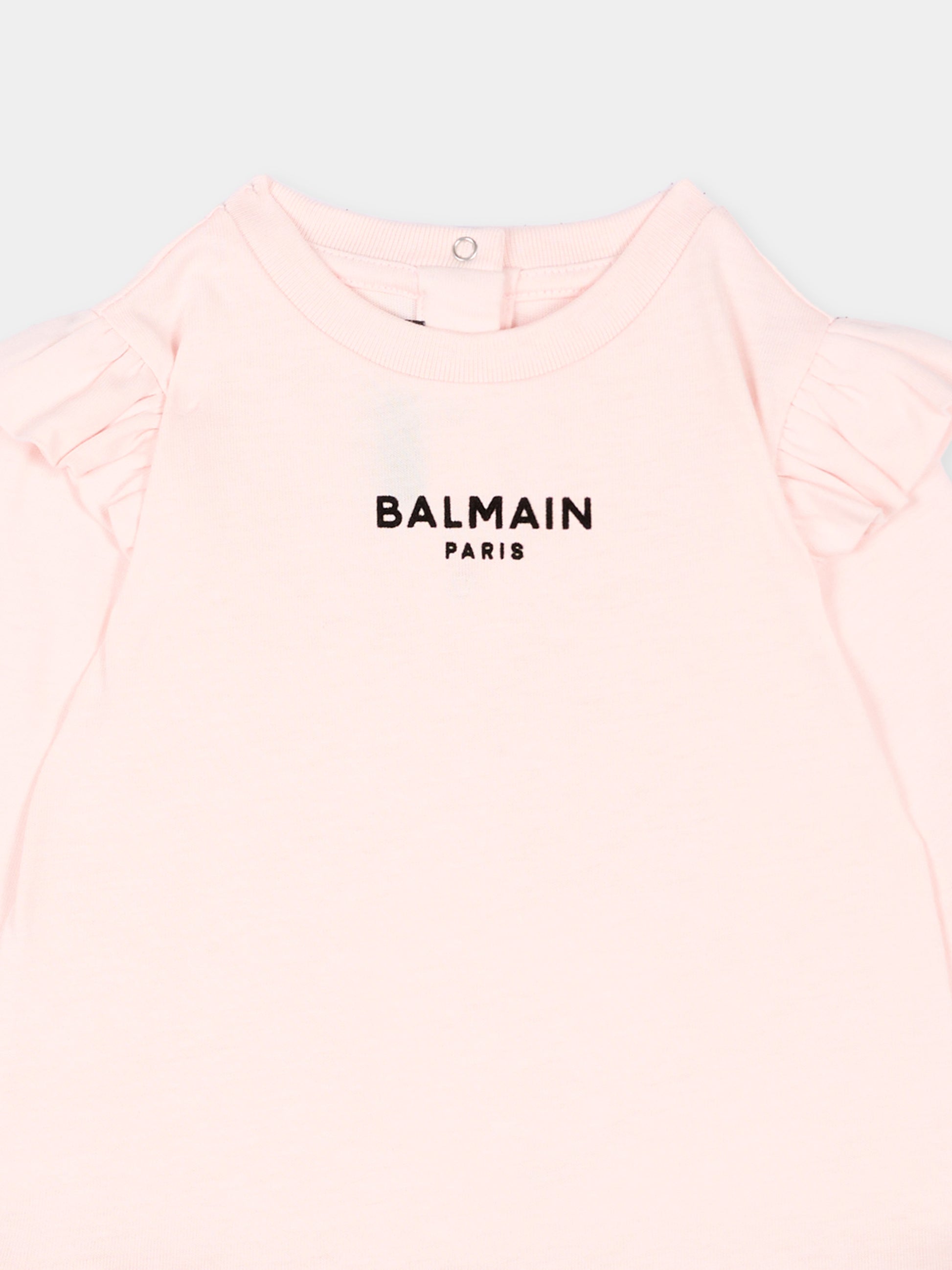 T-shirt a manica lunga rosa per neonata con logo,Balmain Kids,BZ8010 Z3672 508NE