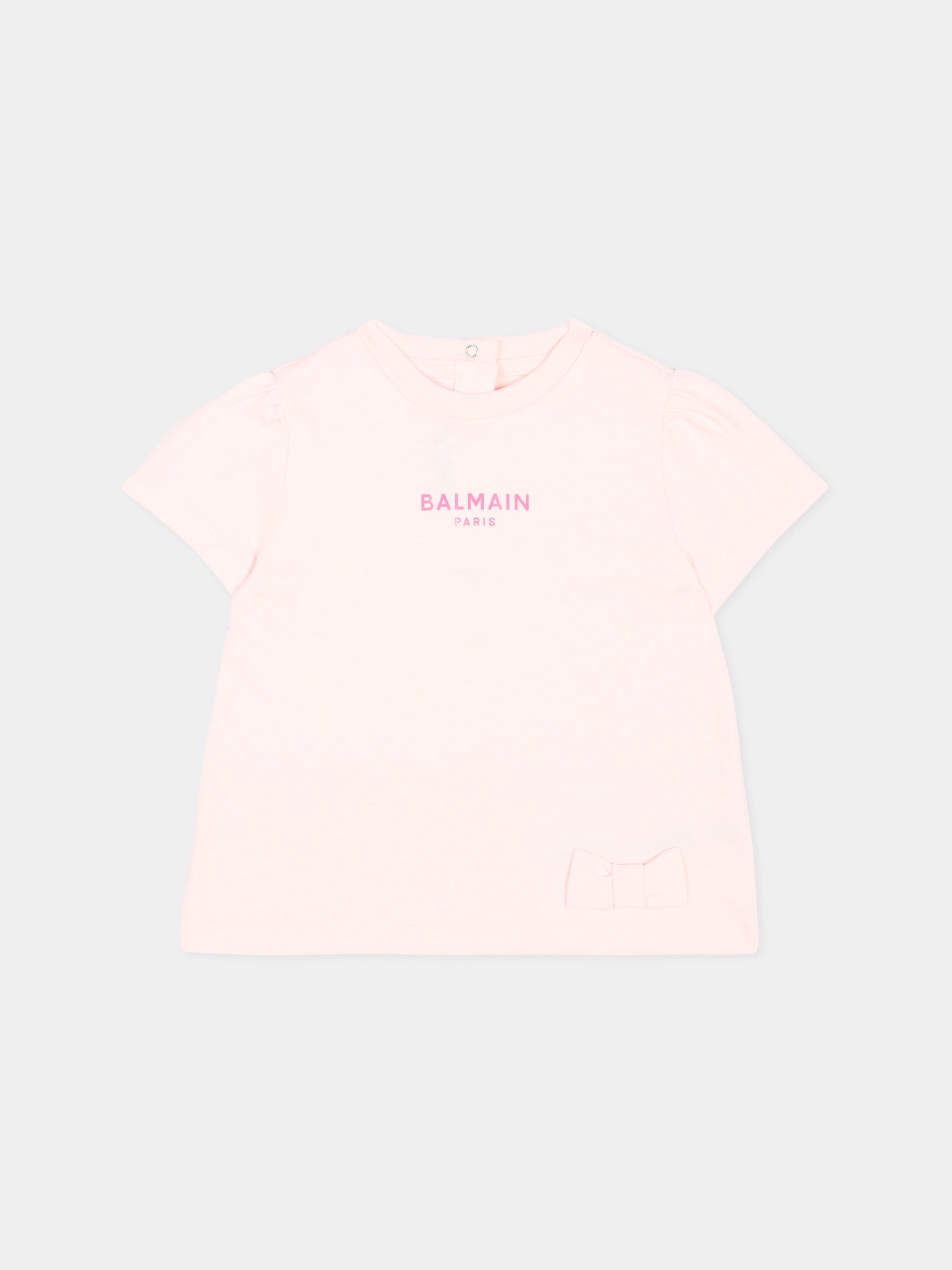 T-shirt rosa per neonata con logo,Balmain Kids,BZ8021 Z3672 508FU