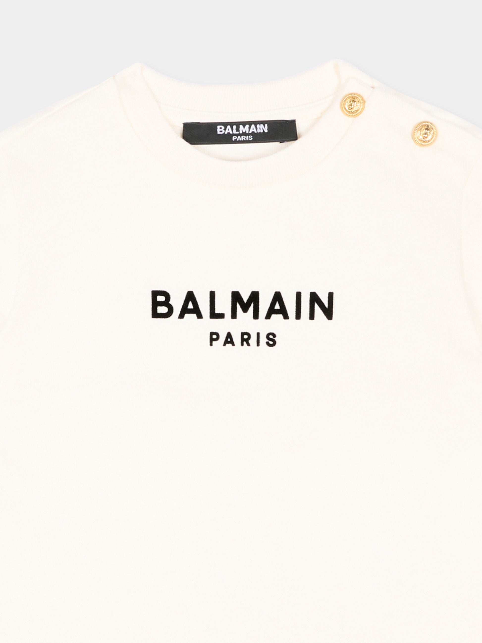 T-Shirt avorio per neonati con logo,Balmain Kids,BZ8321 Z3672 102OR