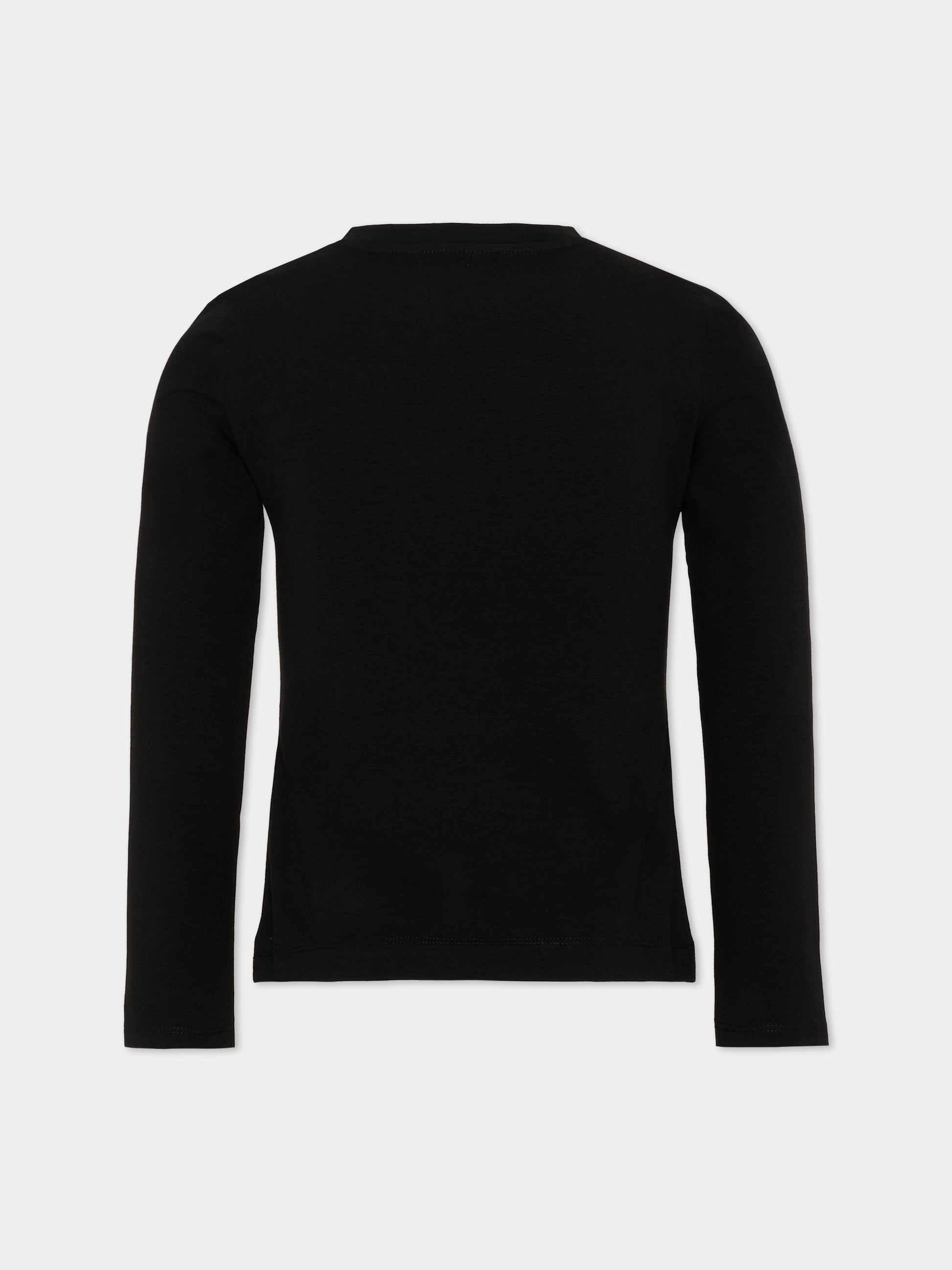 T-Shirt a manica lunga nera per bambina con logo,Balmain Kids,BZ8A70 Z3277 930BC