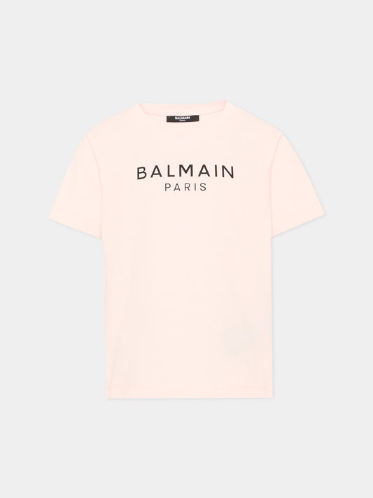 T-Shirt rosa per bambina con logo,Balmain Kids,BZ8B61 Z3672 508NE