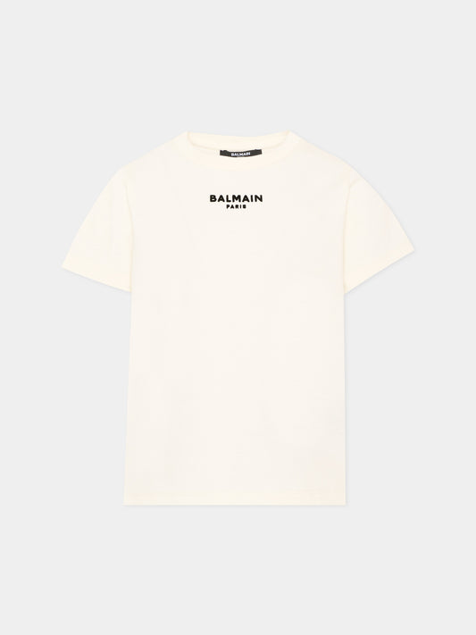 T-Shirt avorio per bambini con logo,Balmain Kids,BZ8I11 Z3672 102NE