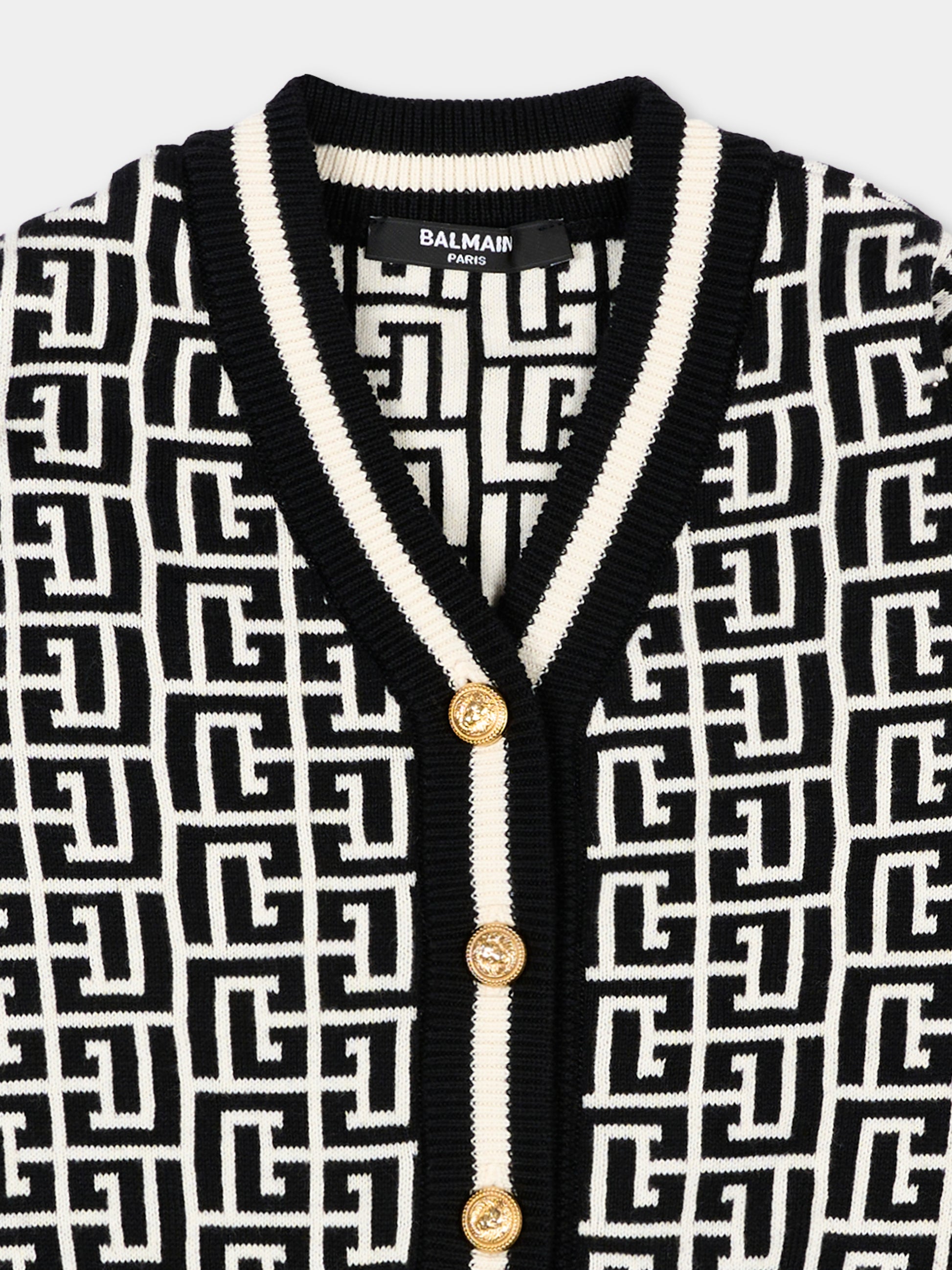 Cardigan nero per neonato con iconico labirinto,Balmain Kids,BY9550 Z3491 104NE
