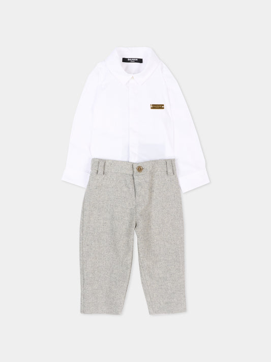 Completo elegante grigio per neonato con logo,Balmain Kids,BZA300 I0341 806OR