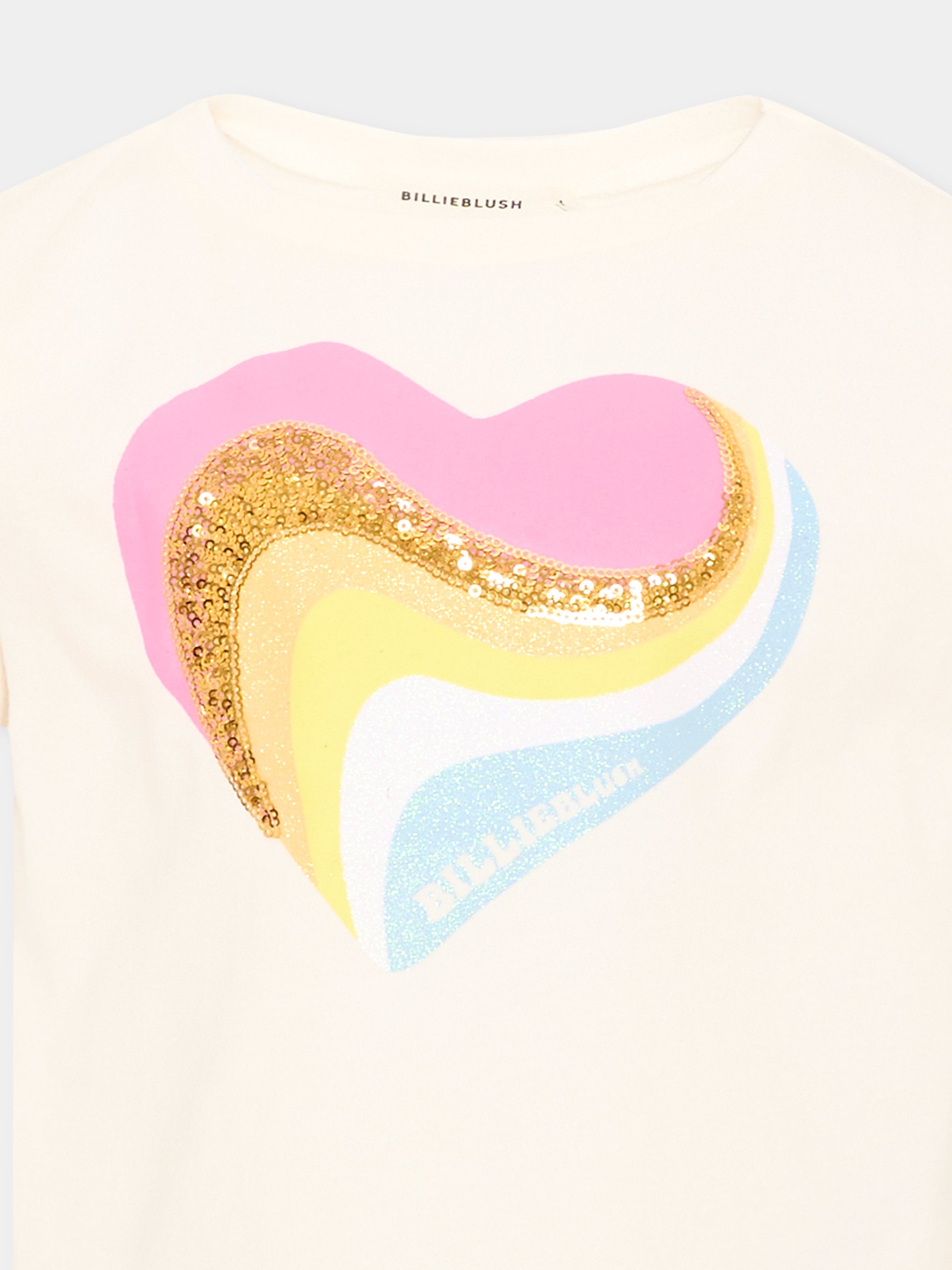 T-shirt avorio per bambina con cuore,Billieblush,U22370 121