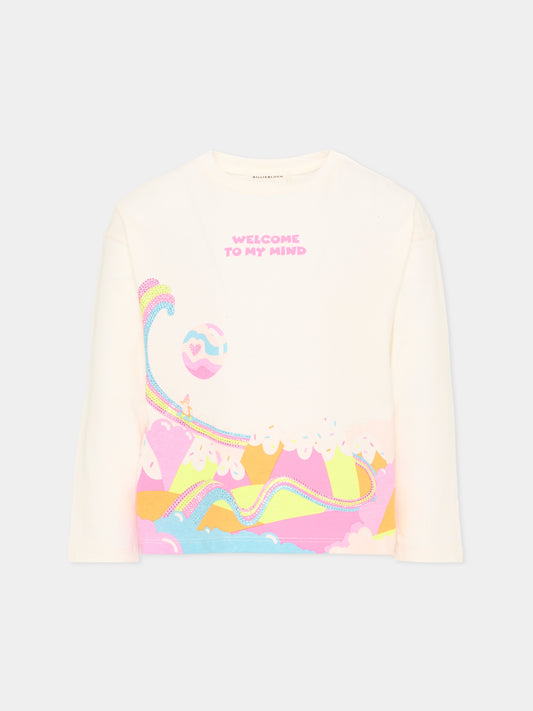 T-Shirt avorio per bambina con arcobaleno,Billieblush,U22375 121
