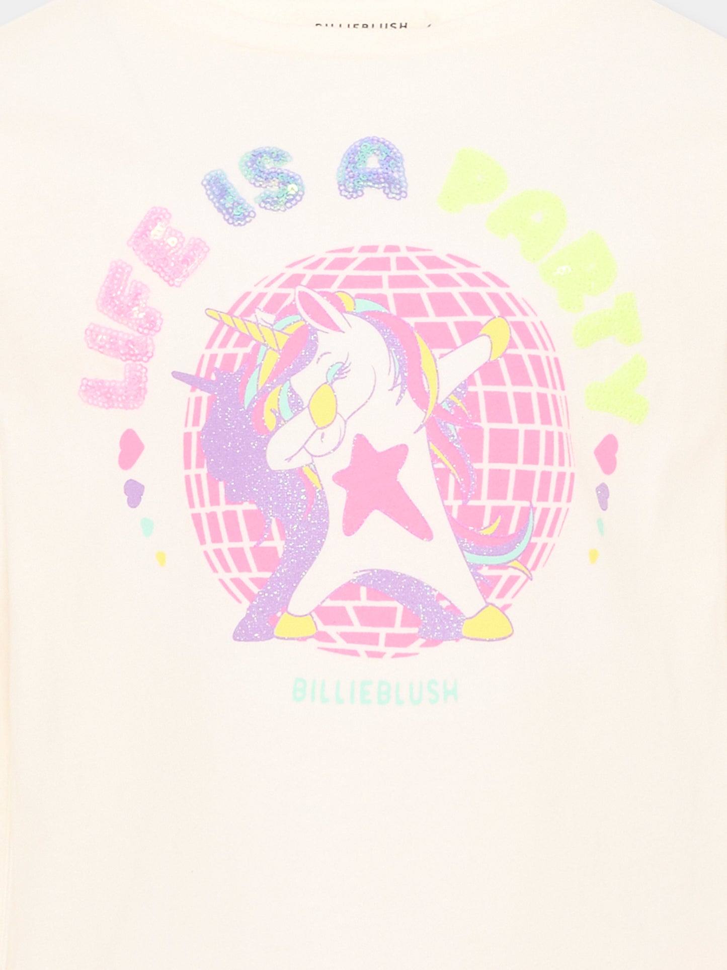 T-shirt avorio per bambina con unicorno,Billieblush,U22382 121