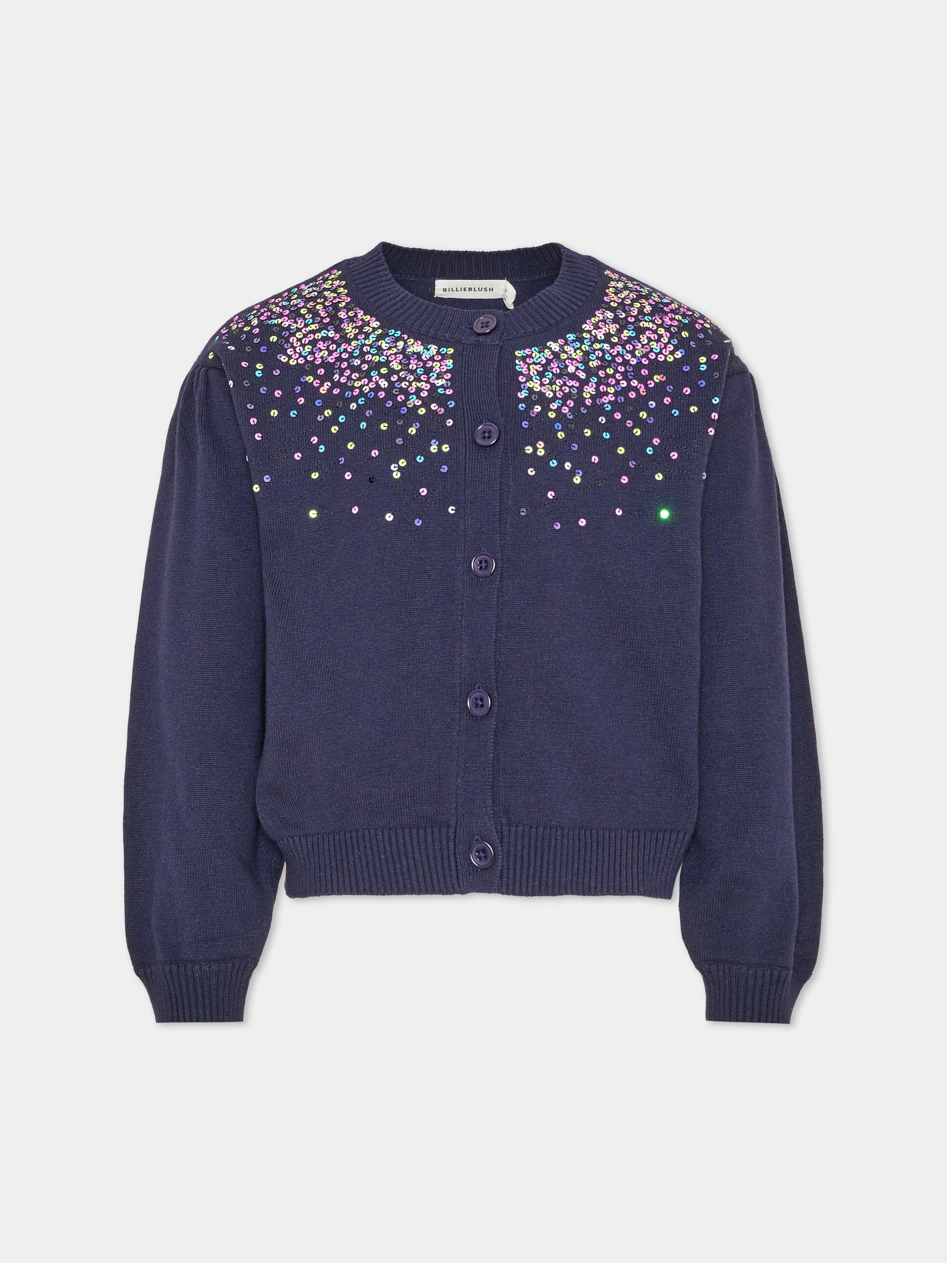 Cardigan blu per bambina con paillettes,Billieblush,U22394 85T