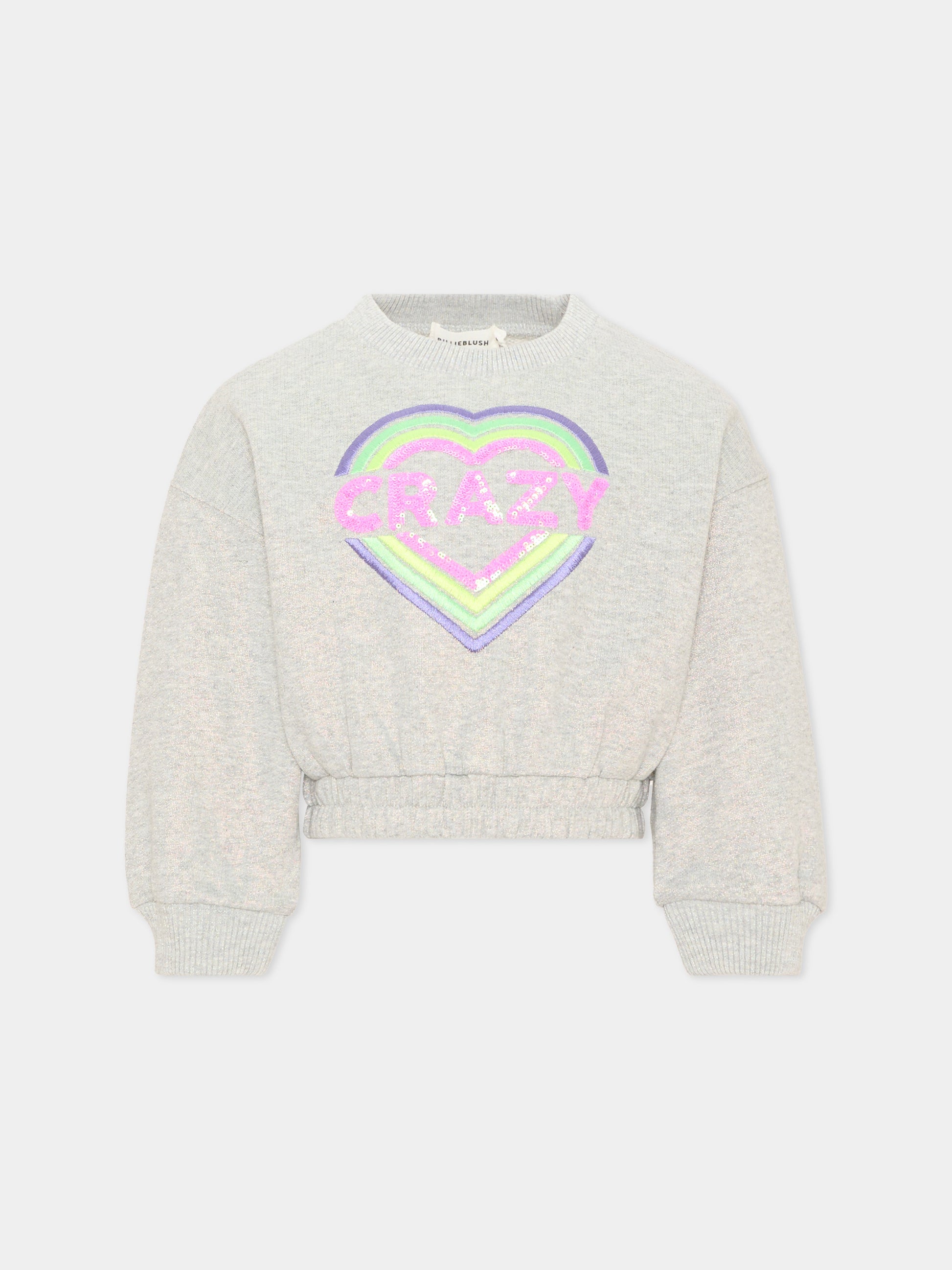 Felpa grigia per bambina con cuore,Billieblush,U22400 111