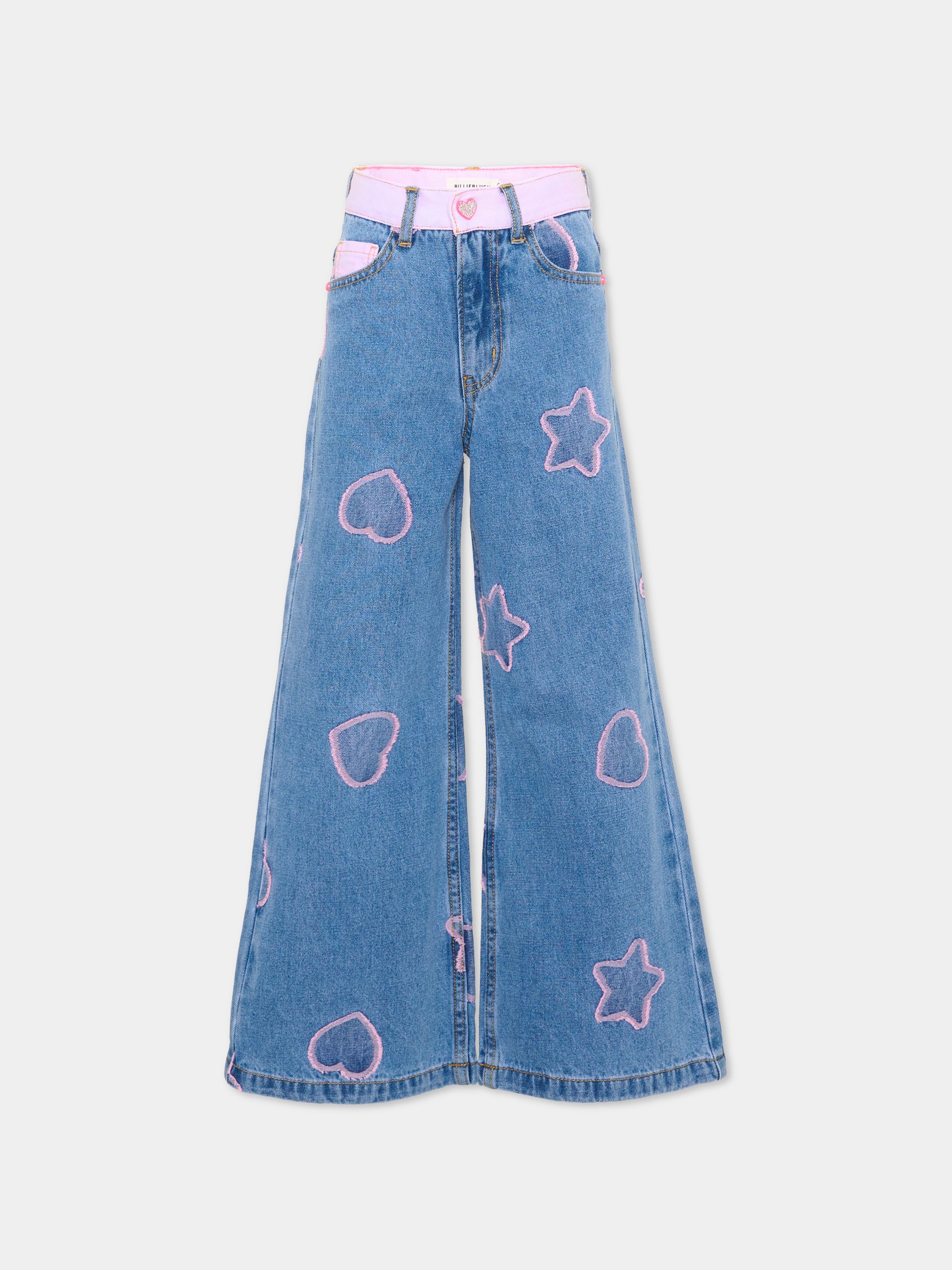 Jeans denim per bambina con patch logo,Billieblush,U22416 Z10