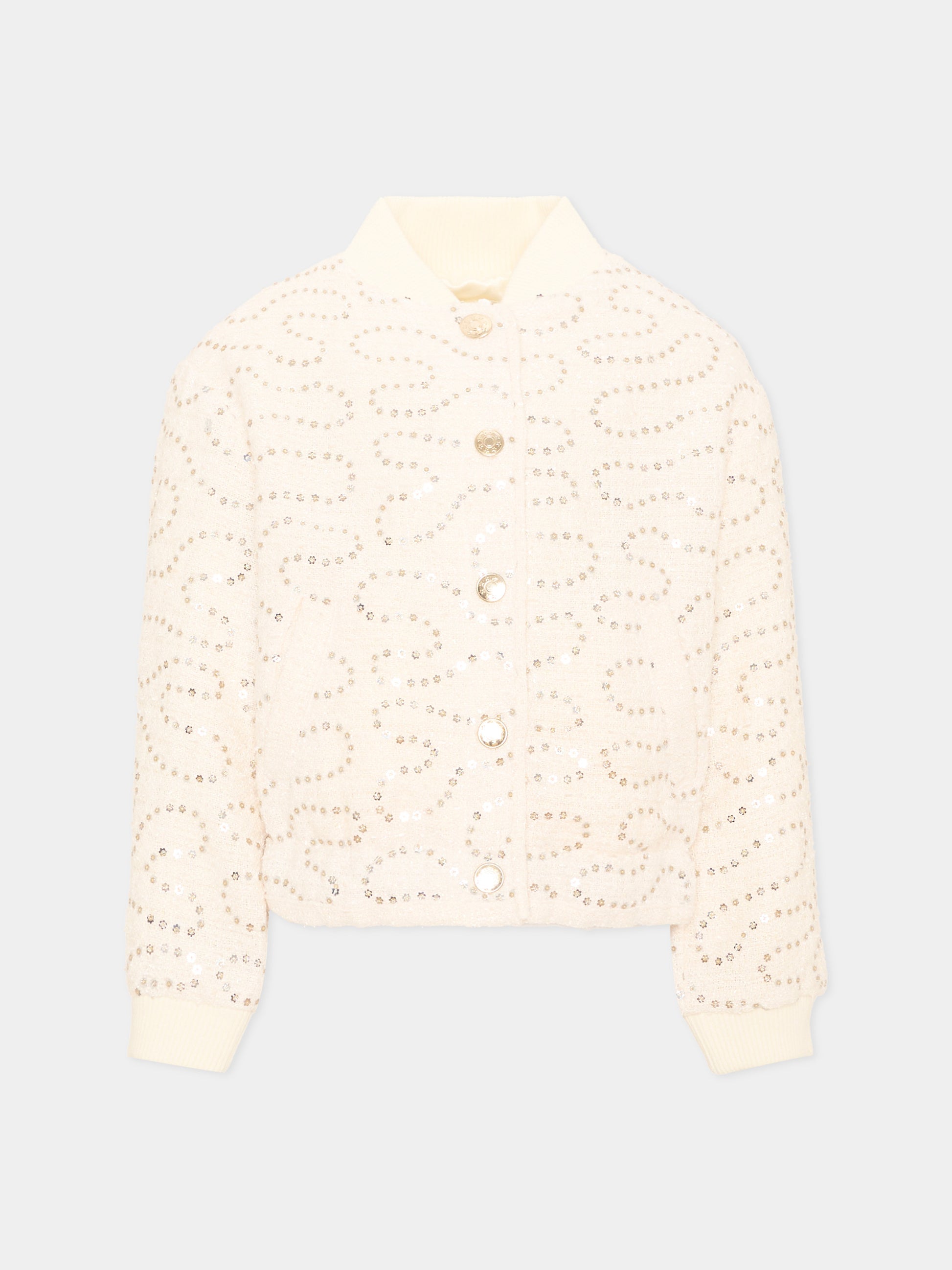 Bomber avorio per bambina con paillettes,Billieblush,U22433 121