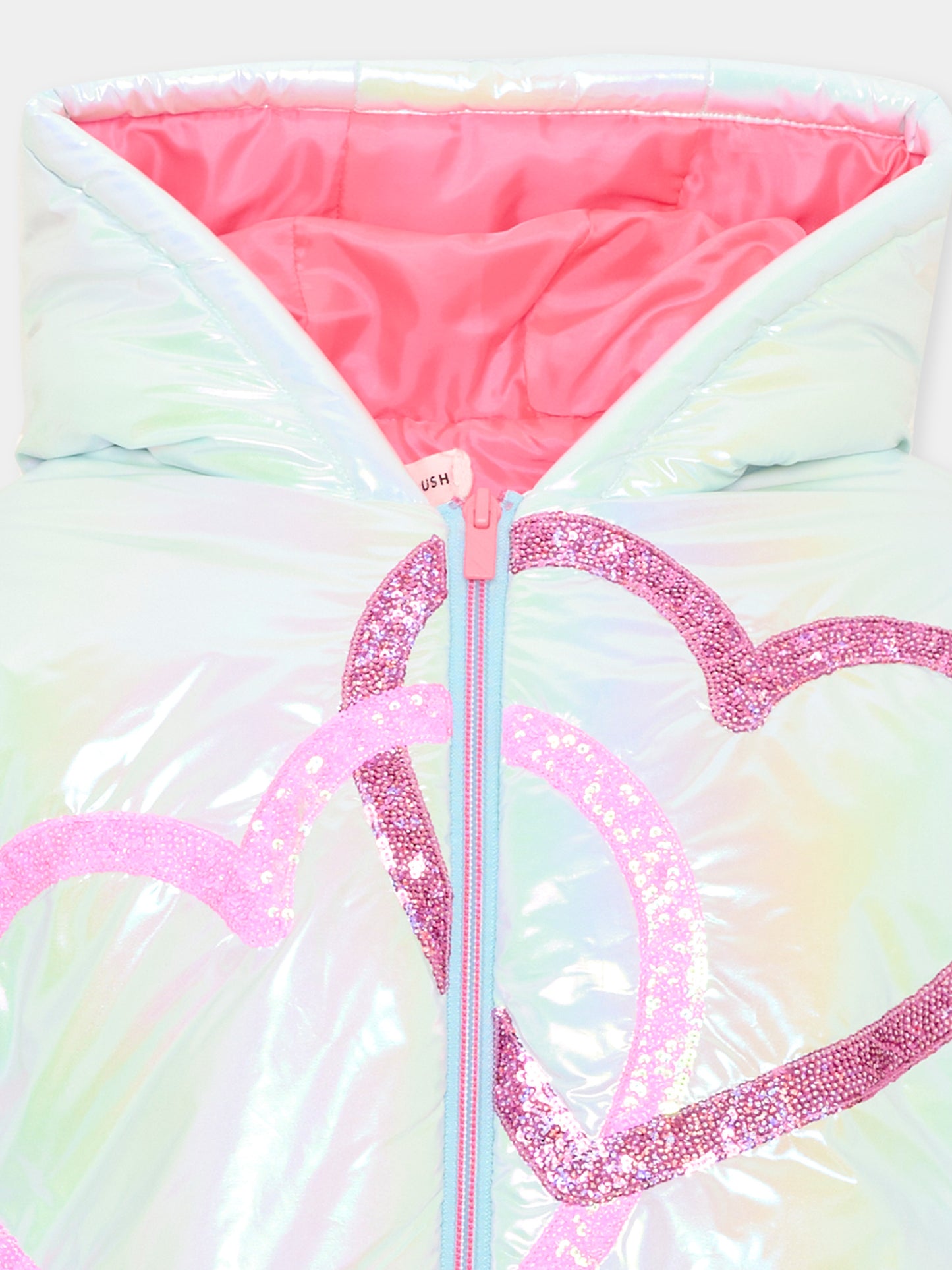 Piumino celeste per bambina con cuori,Billieblush,U22438 78R