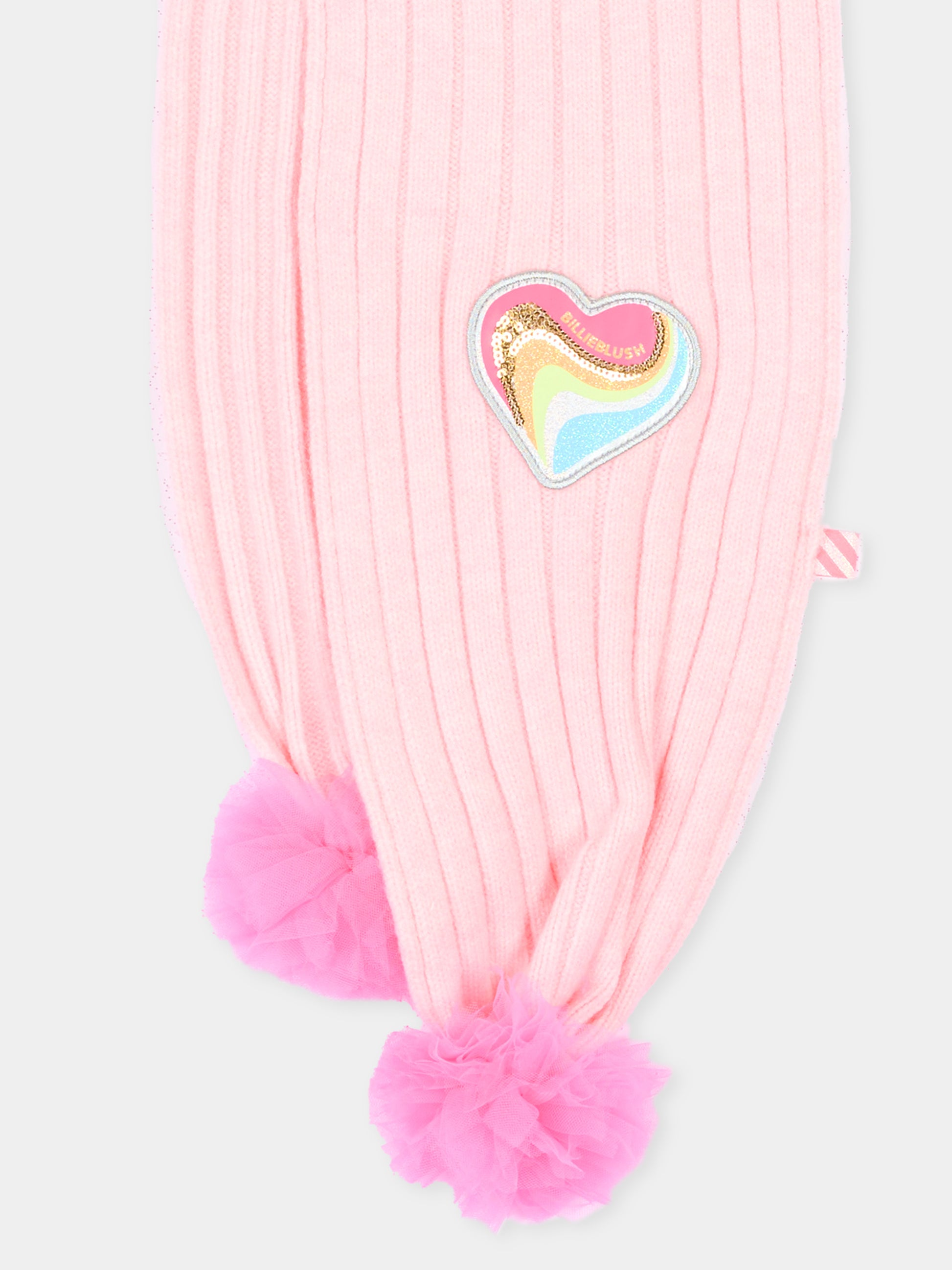Sciarpa rosa per bambina con cuore con logo,Billieblush,U22600 475