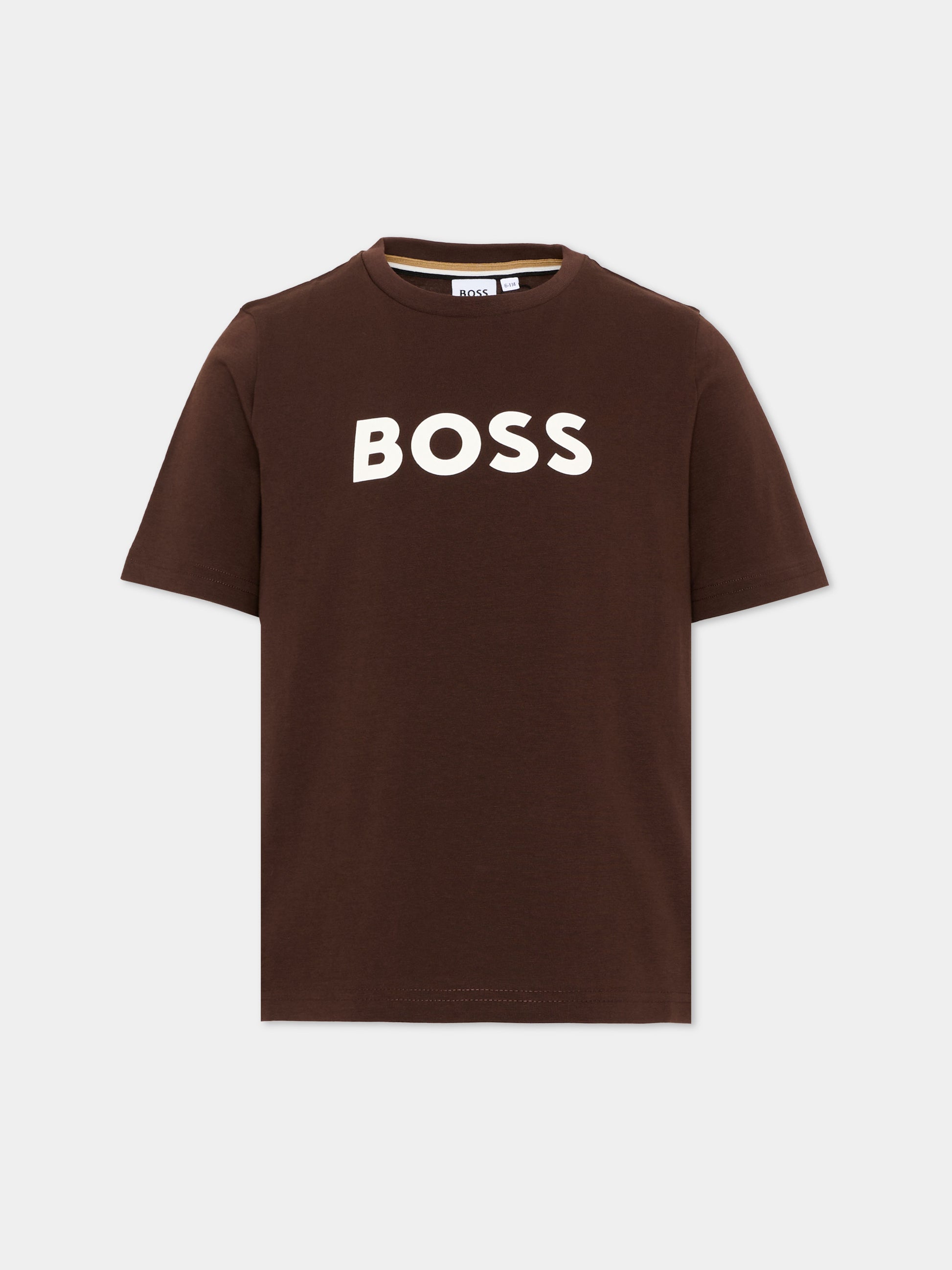T-Shirt marrone per bambino con logo,Boss,J52711 343