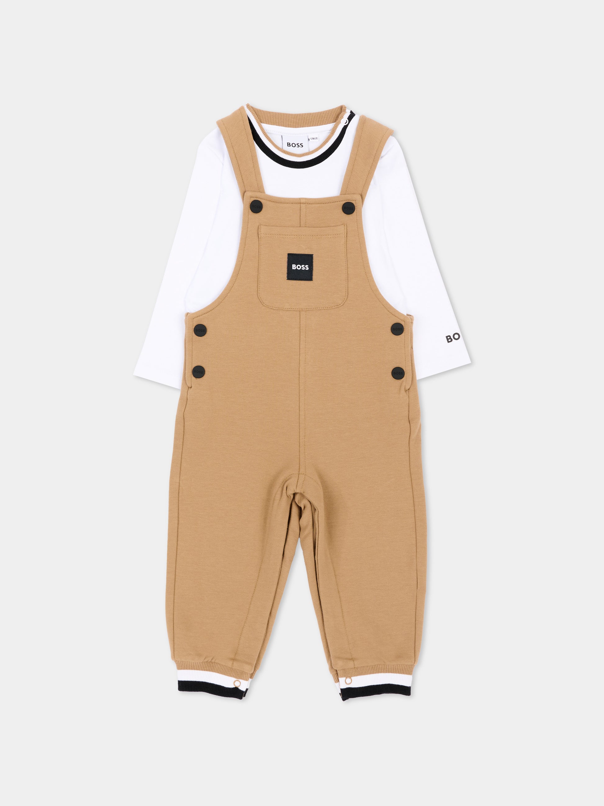 Salopette beige per neonato con logo,Boss,J53301 269