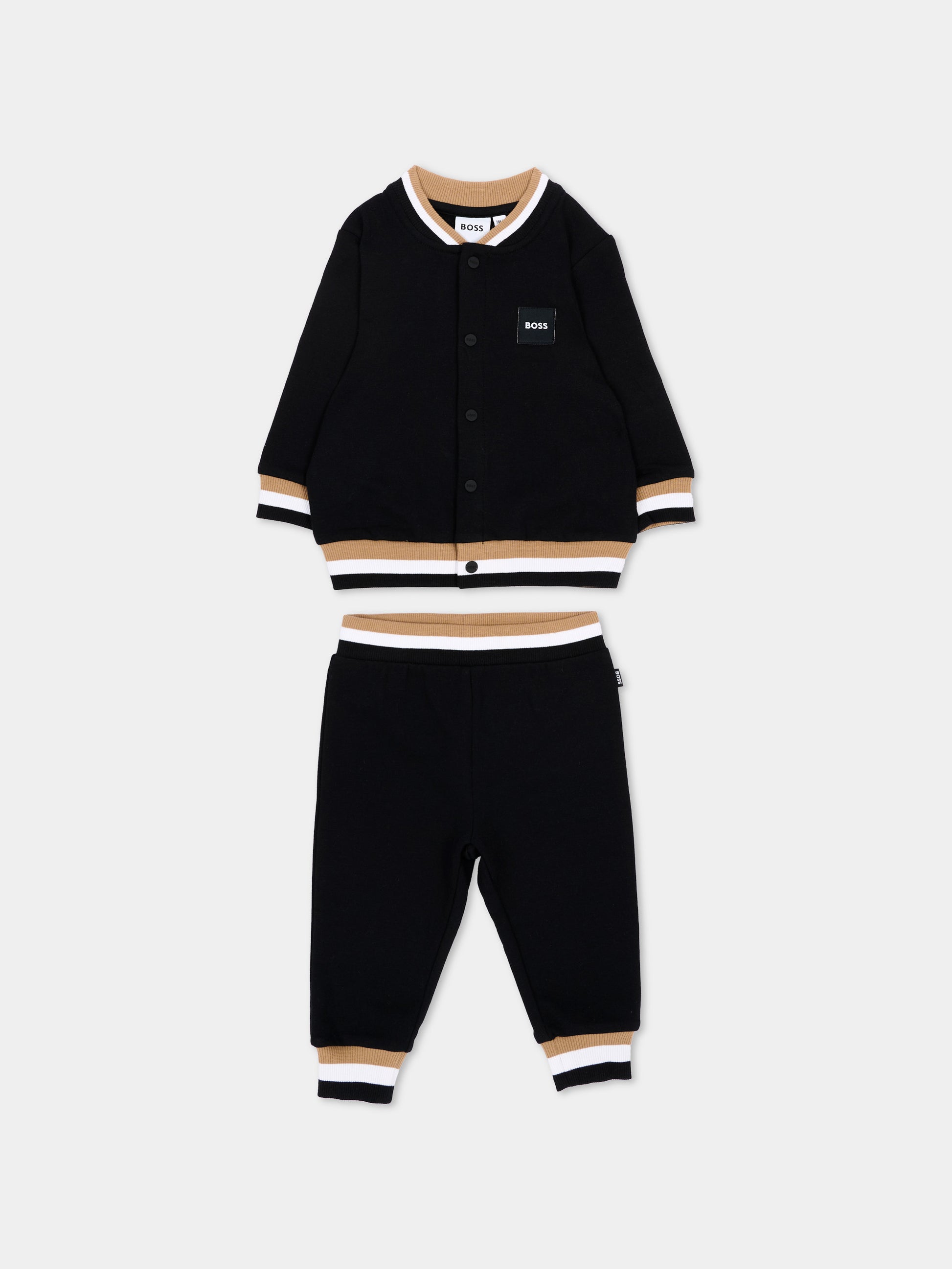 Completo sportivo nero per neonato con logo,Boss,J53305 09B