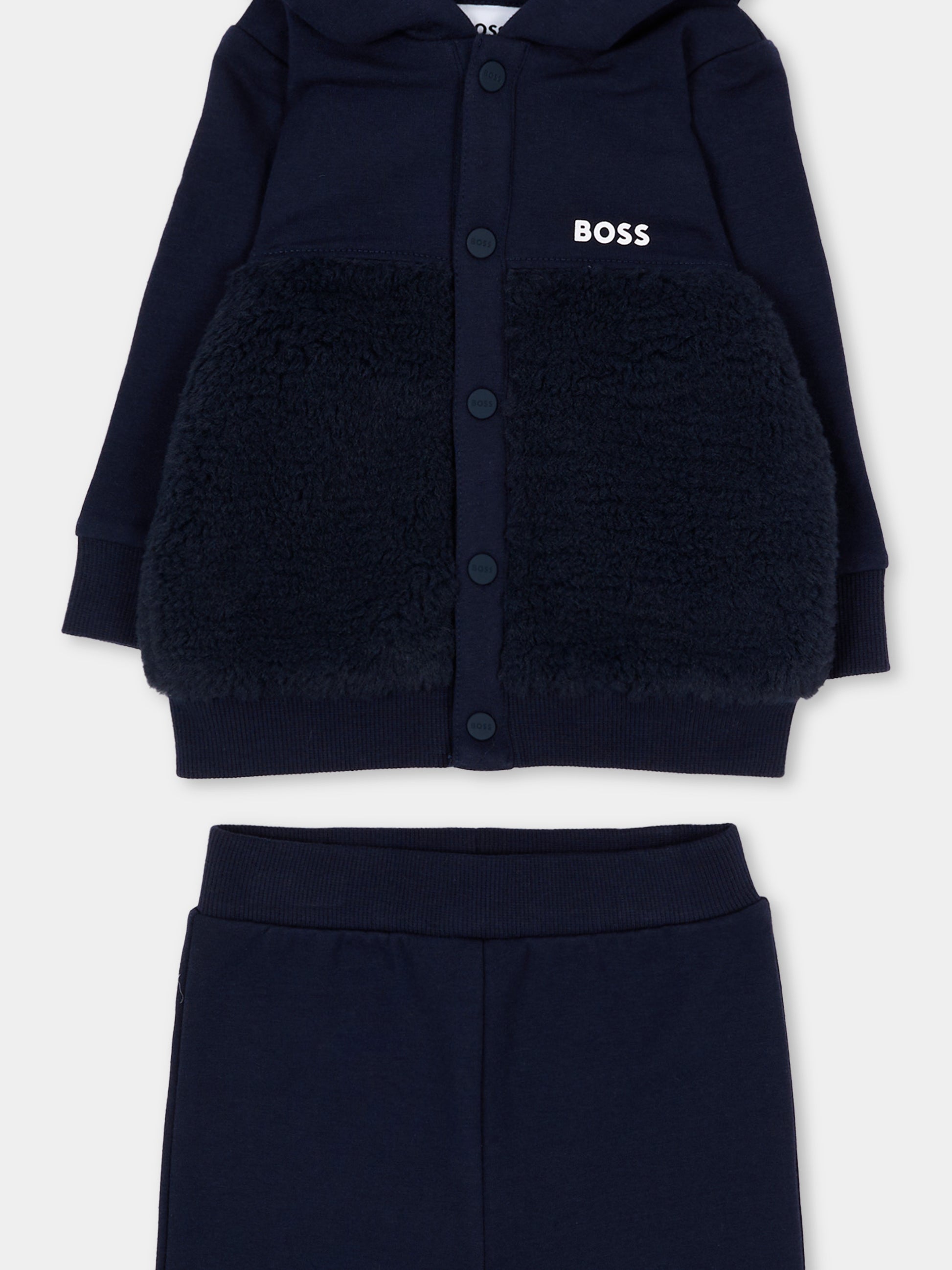 Completo sportivo lungo blu per neonato con logo,Boss,J53312 849