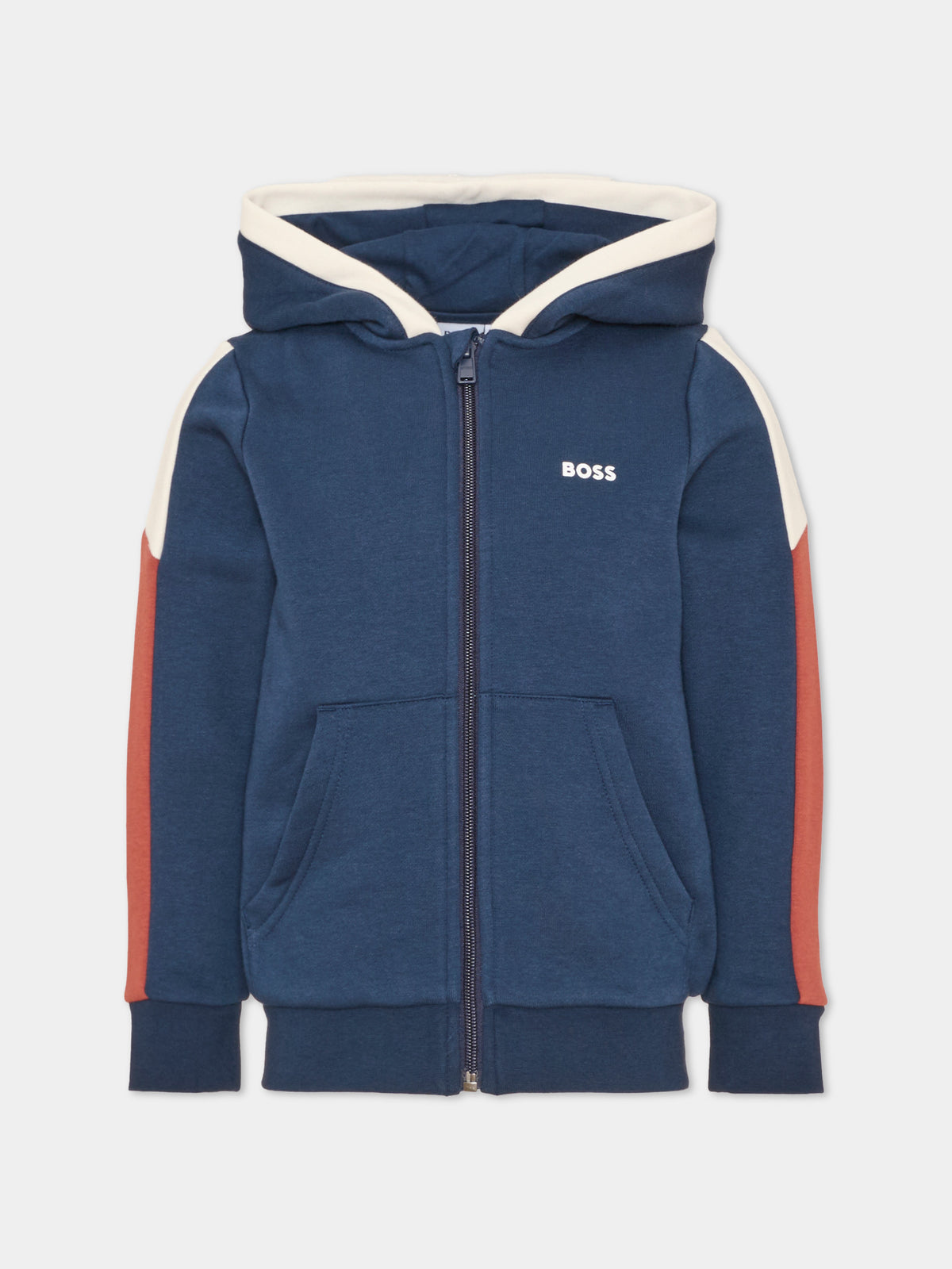 Felpa con cappuccio blu per bambino con logo,Boss,J53368 849