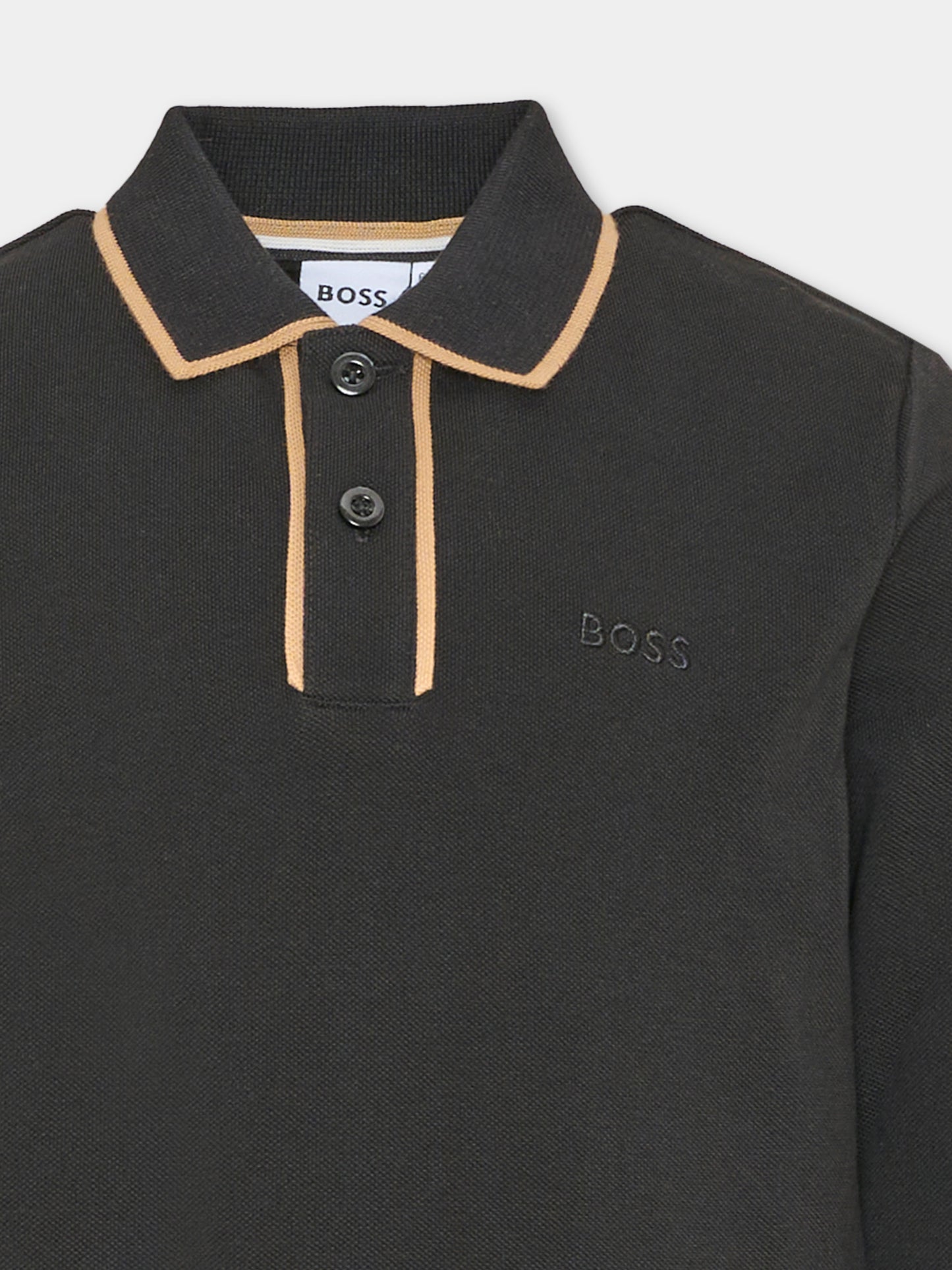 Polo a manica lunga nera per bambino,Boss,J53379 09B