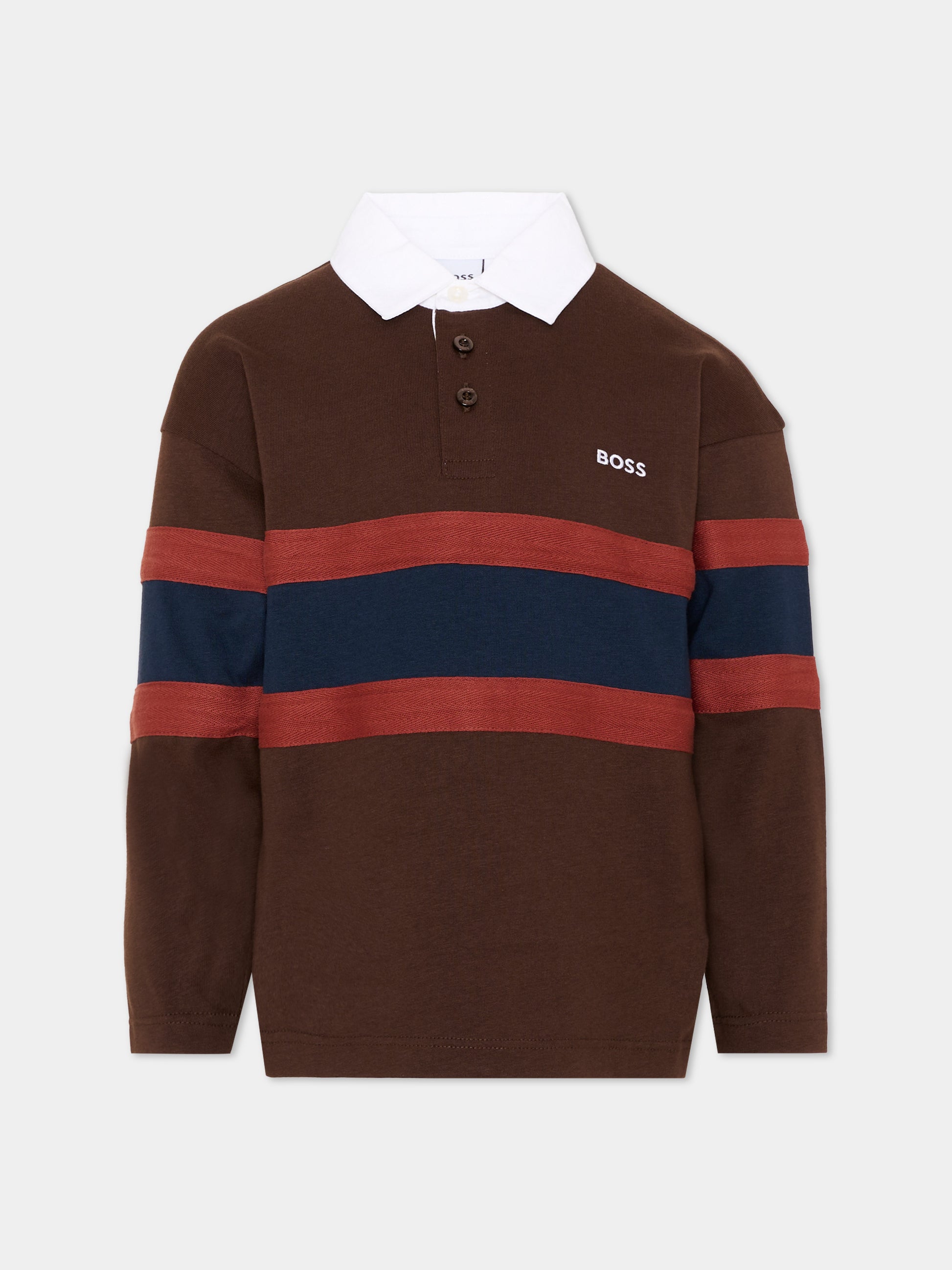 Polo marrone per bambino con logo,Boss,J53382 343
