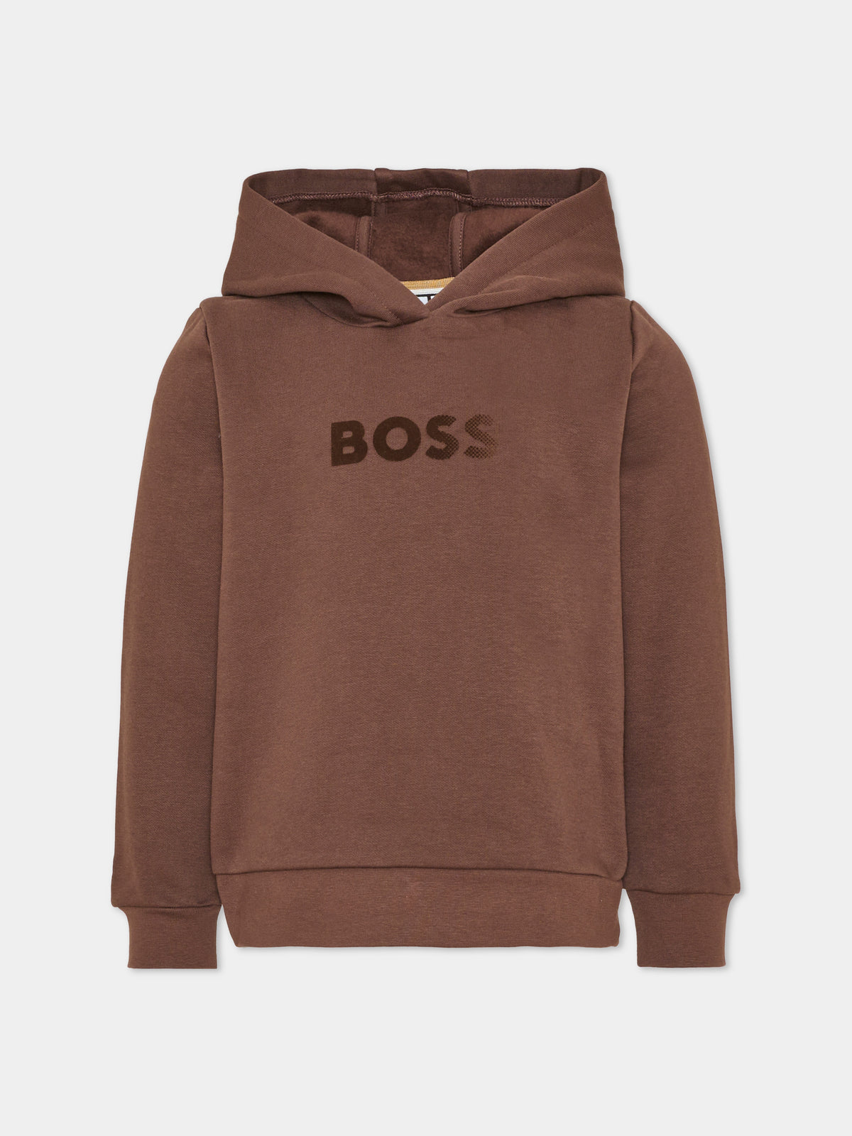 Felpa con cappuccio marrone per bambino con logo,Boss,J53400 343