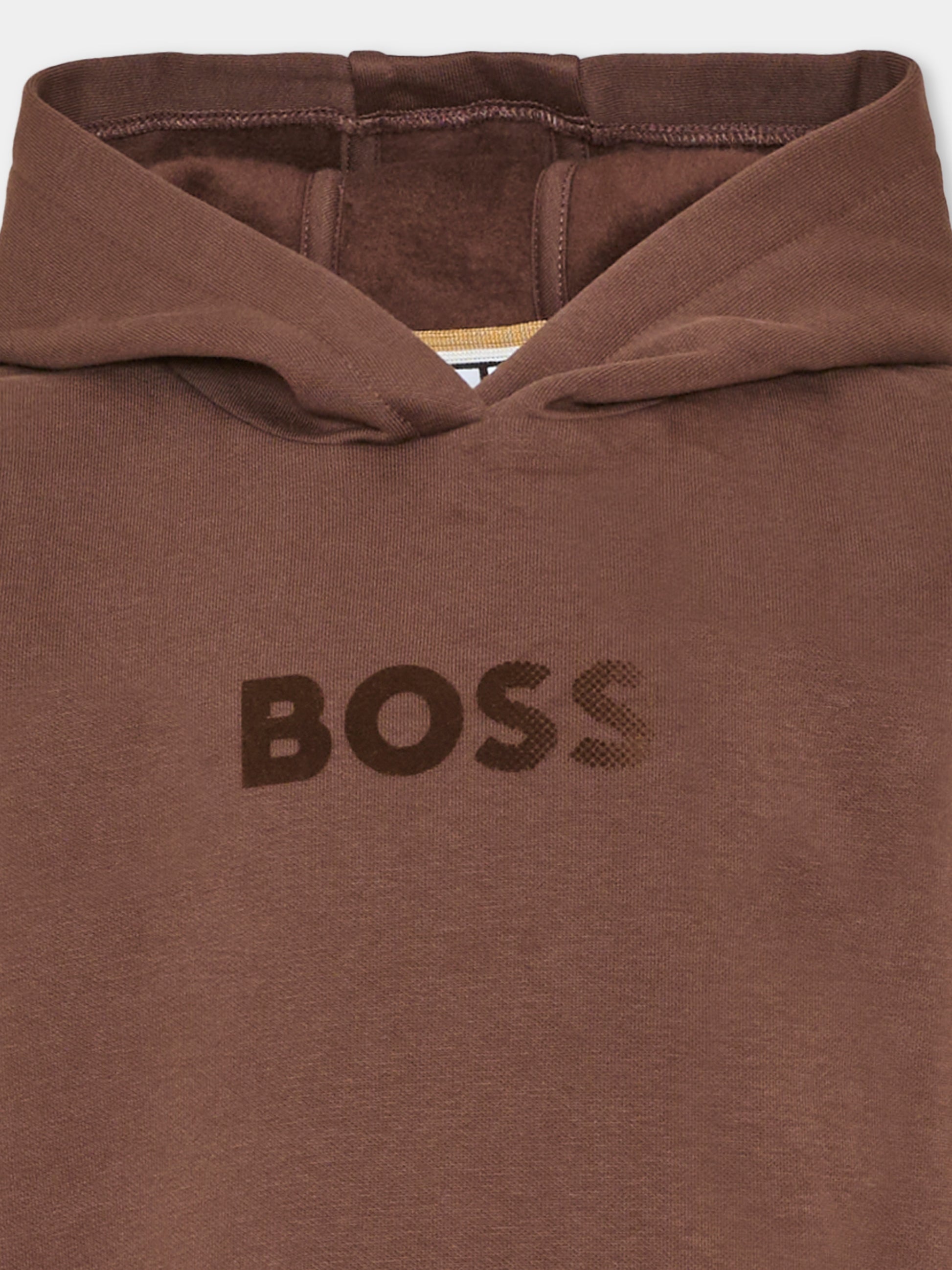 Felpa con cappuccio marrone per bambino con logo,Boss,J53400 343