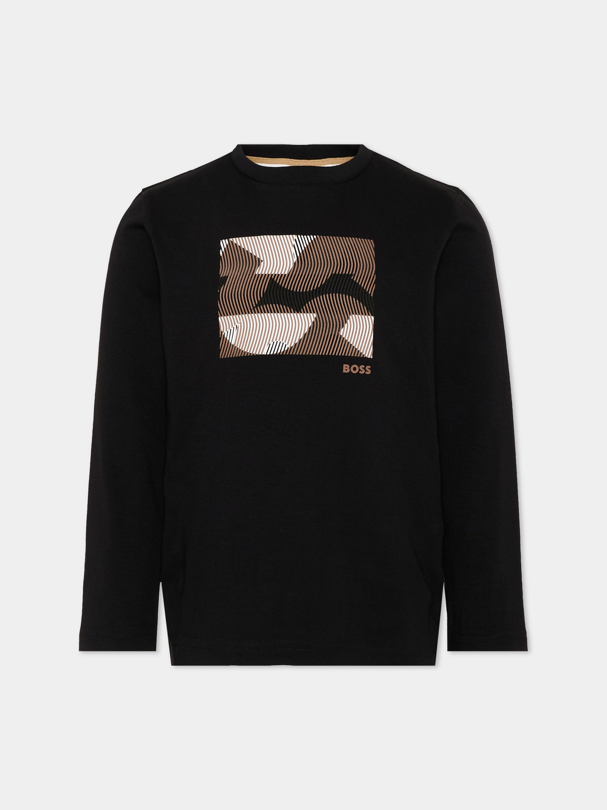 T-shirt nera per bambino con logo,Boss,J53406 09B