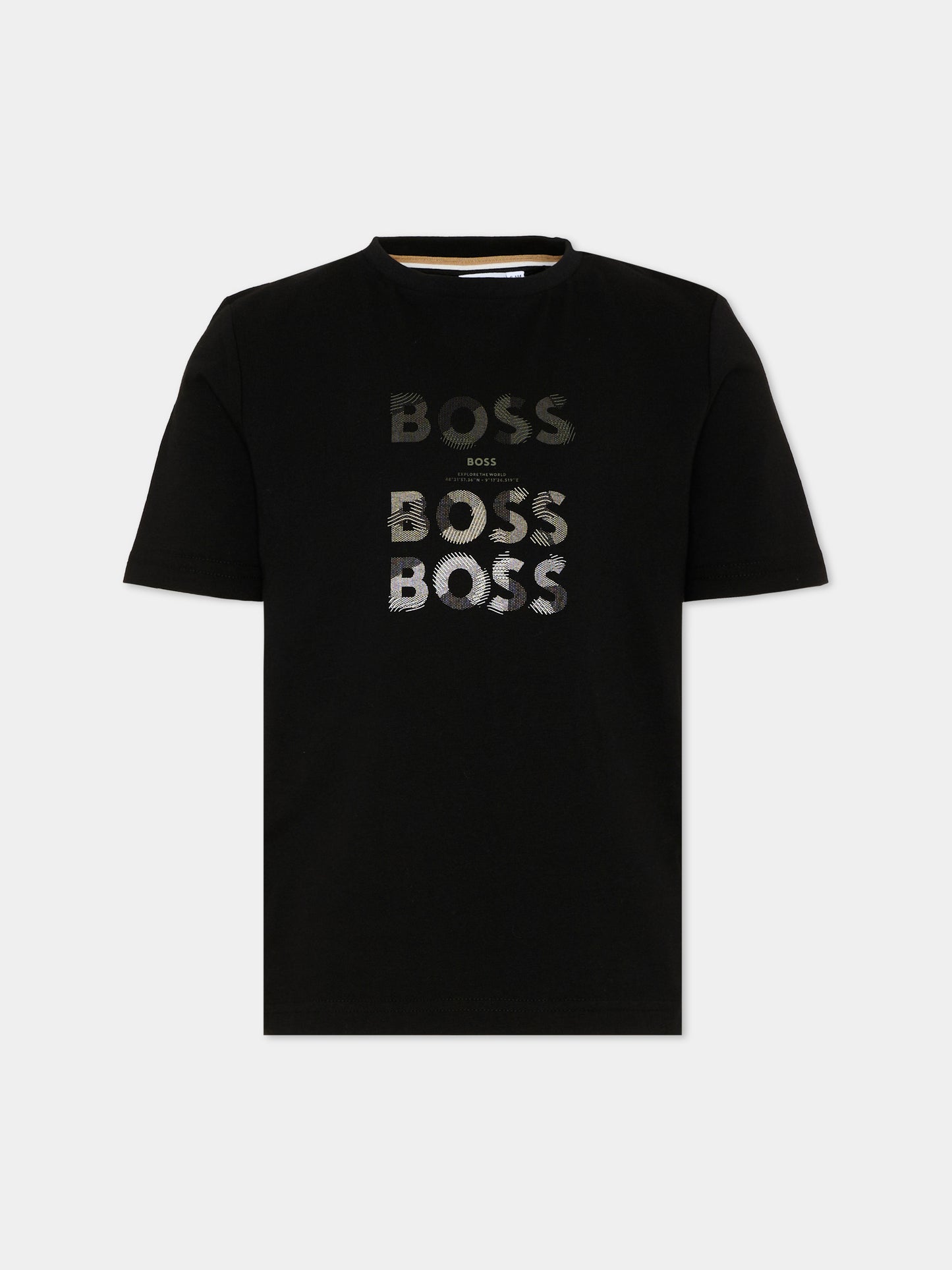 T-shirt nera per bambino con logo,Boss,J53410 09B