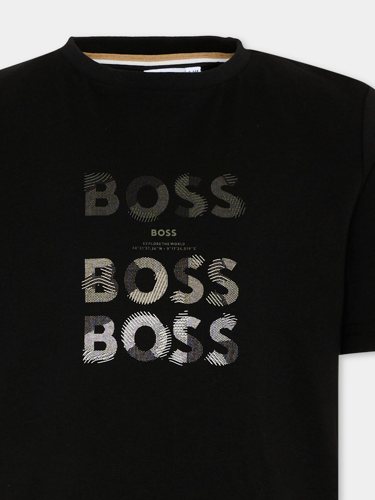 T-shirt nera per bambino con logo,Boss,J53410 09B