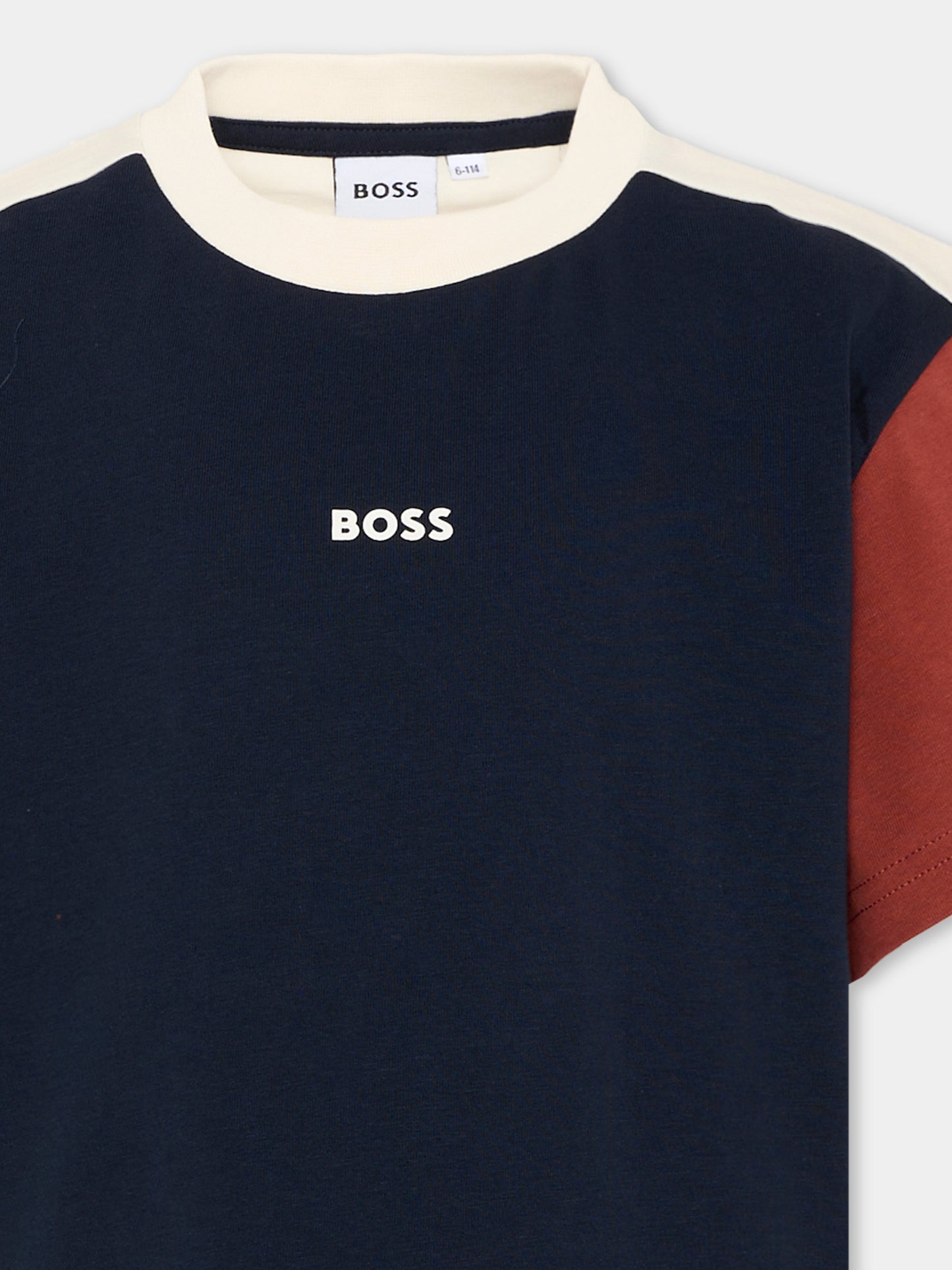 T-shirt blu per bambino con logo,Boss,J53422 849