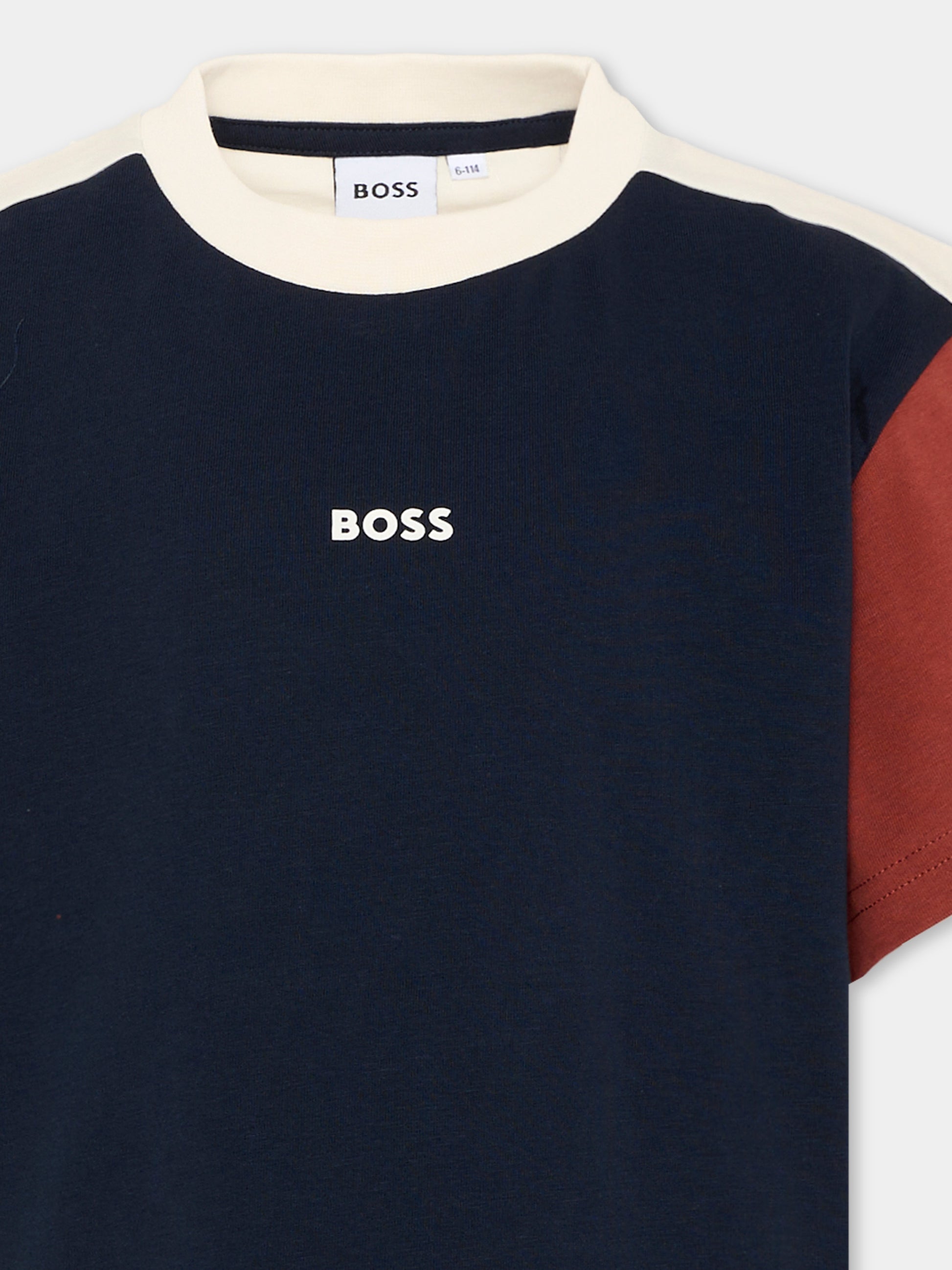 T-shirt blu per bambino con logo,Boss,J53422 849