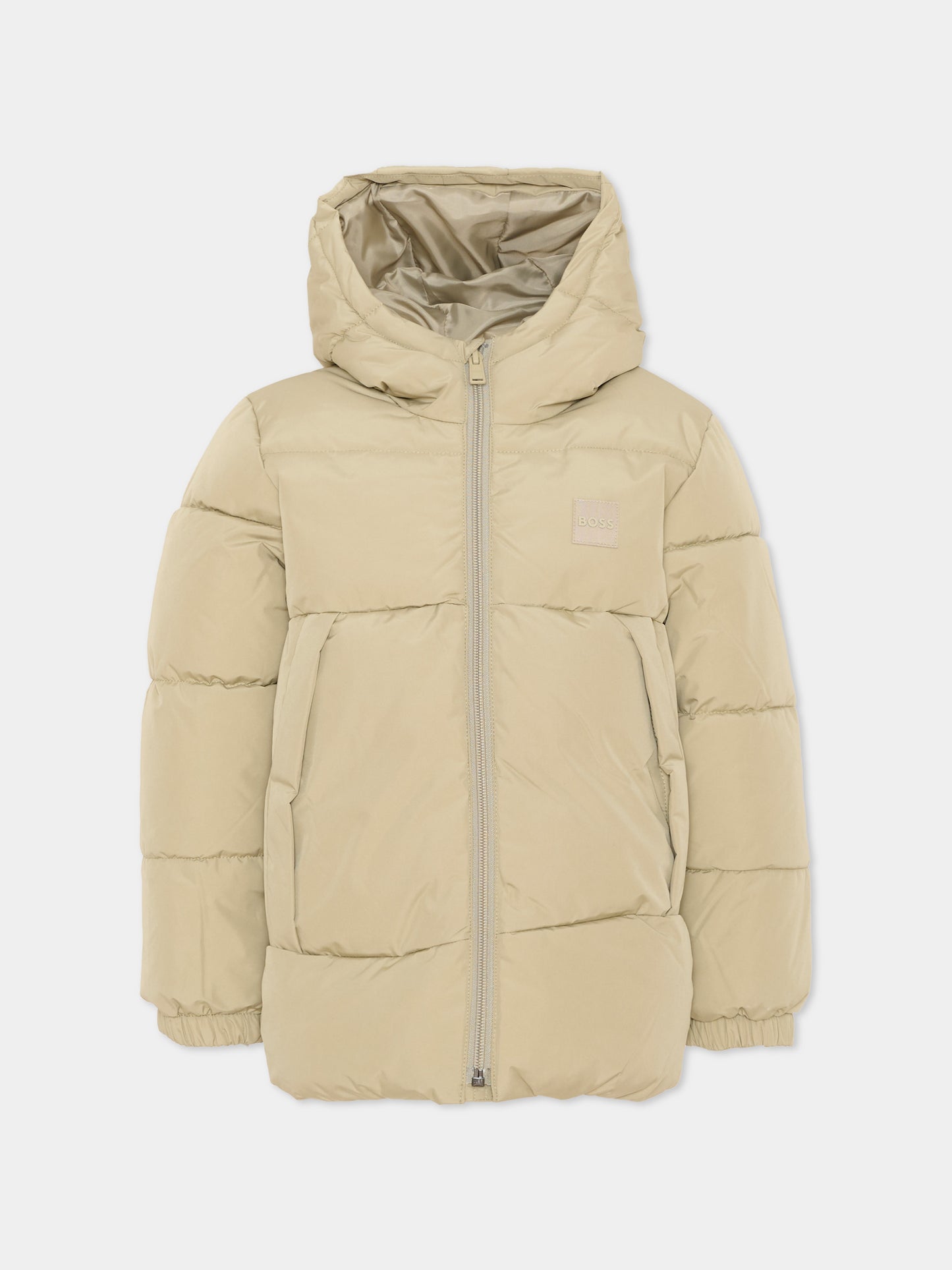 Piumini verde per bambino con logo,Boss,J53437 68S