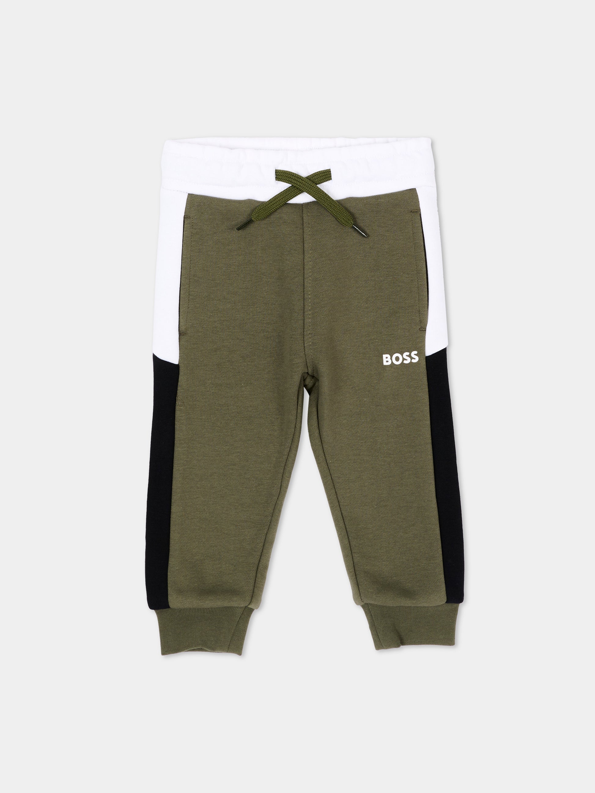 Pantalone verde per neonato con logo,Boss,J53468 63D