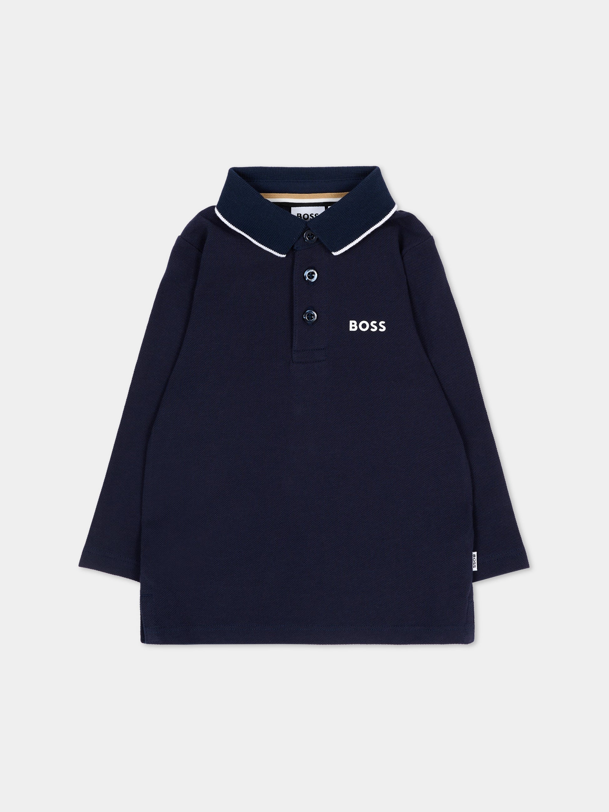 Polo blu per neonato con logo,Boss,J53481 849