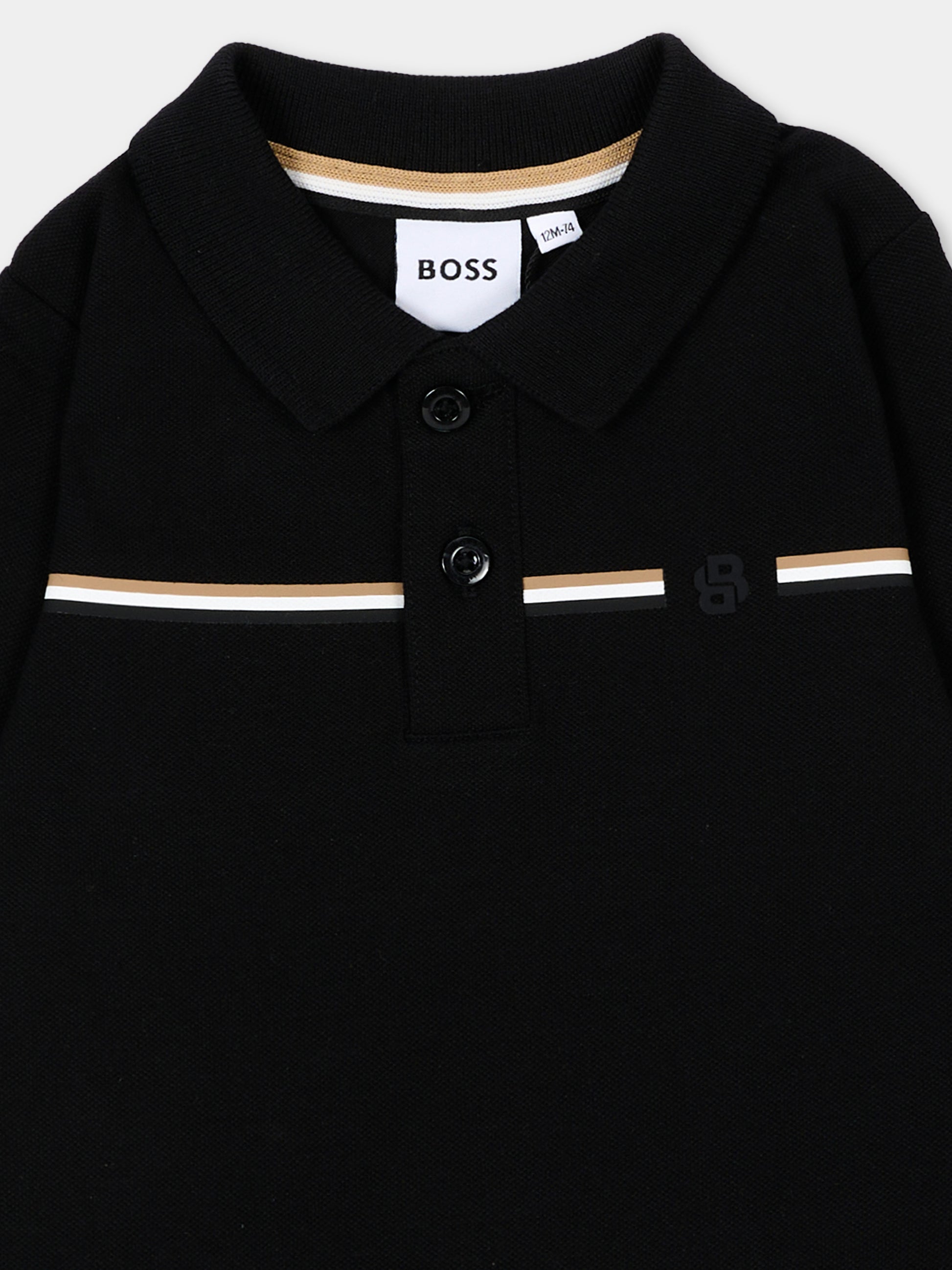 Polo nera per neonato con logo,Boss,J53485 09B