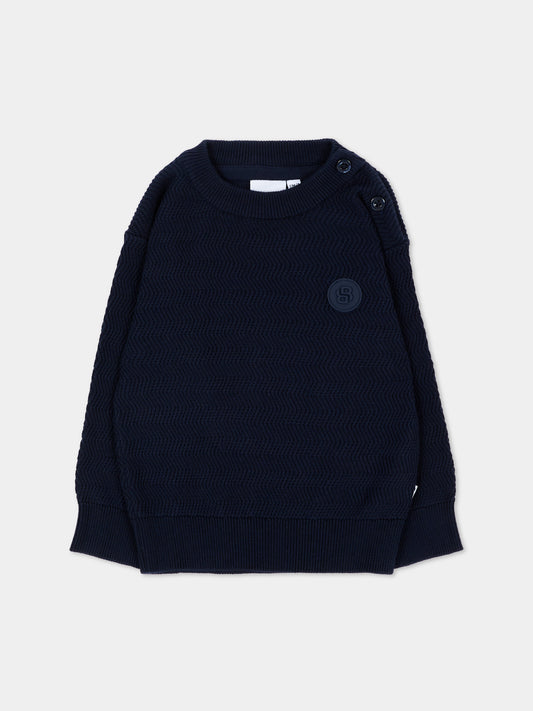 Maglione blu per neonato con logo,Boss,J53486 849