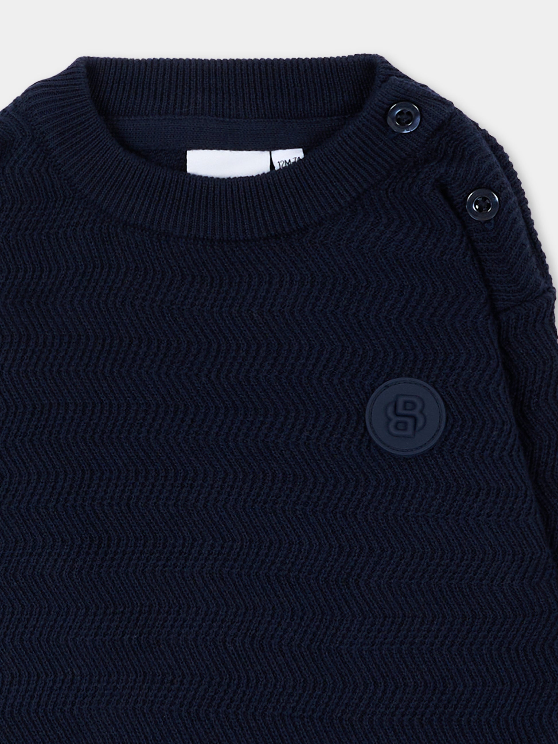 Maglione blu per neonato con logo,Boss,J53486 849