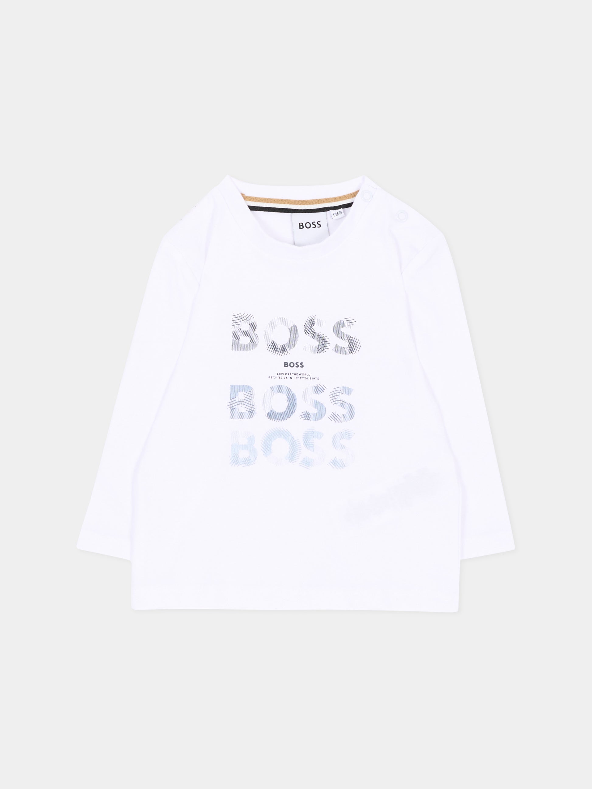 T-shirt bianca per neonato con logo,Boss,J53497 10P
