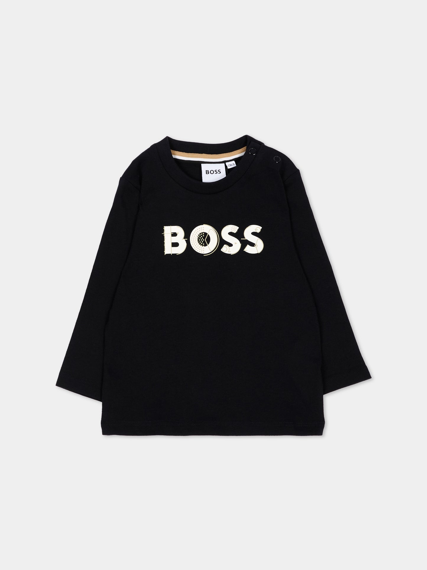 T-shirt nera per neonato con logo,Boss,J53500 09B