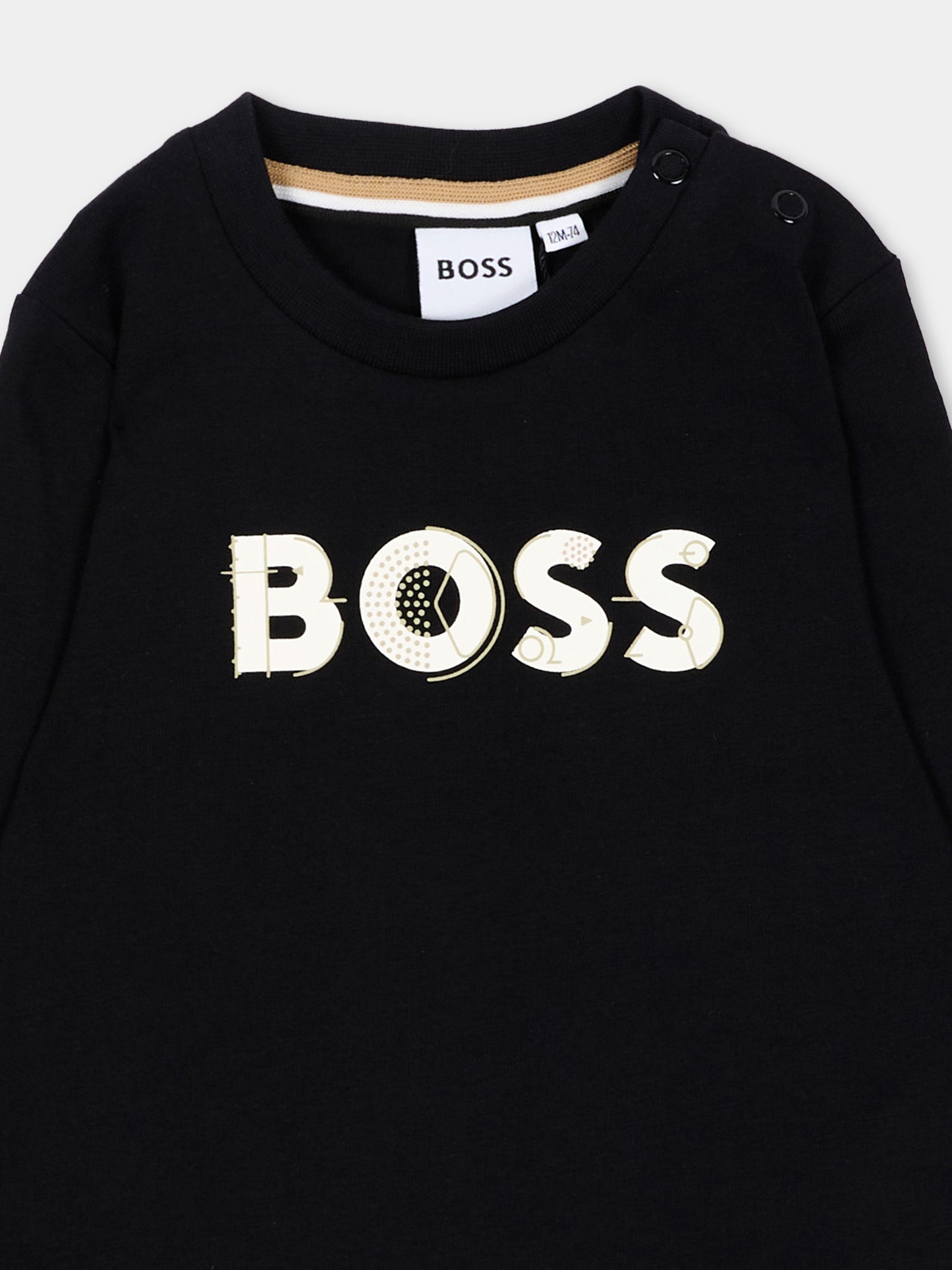 T-shirt nera per neonato con logo,Boss,J53500 09B