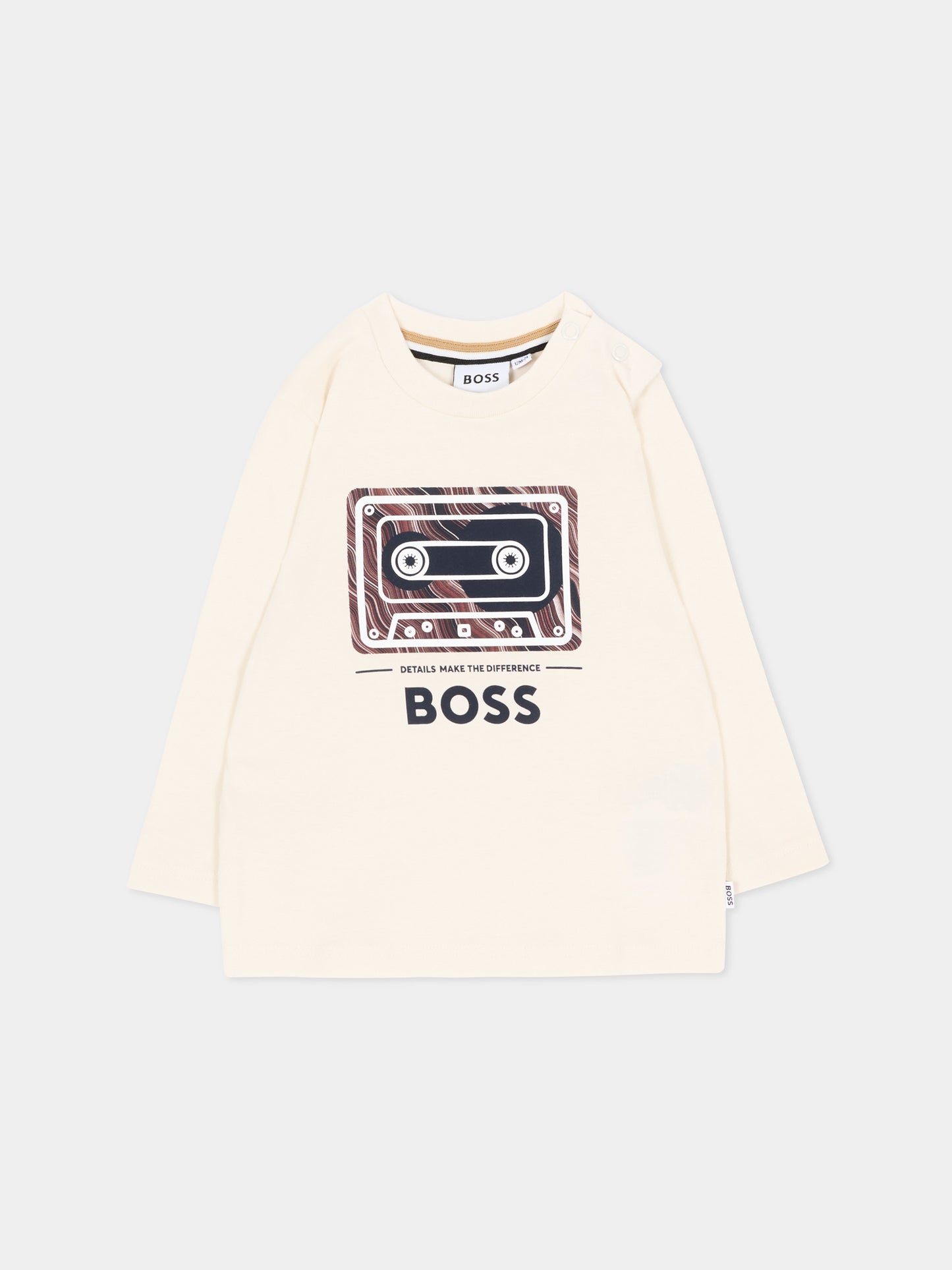 T-shirt avorio per neonato con cassetta,Boss,J53503 120