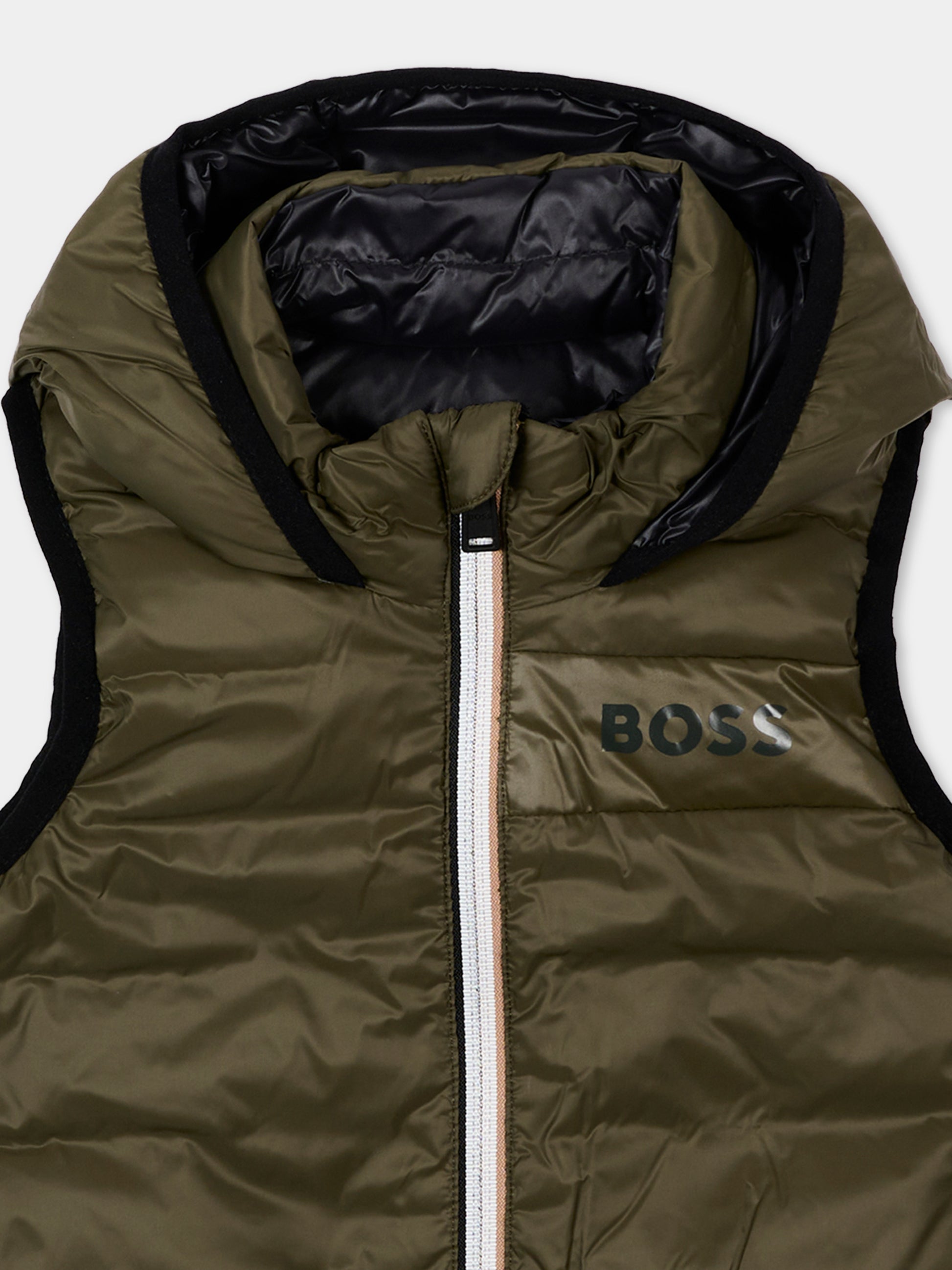 Gilet verde per neonato con logo,Boss,J53506 63D