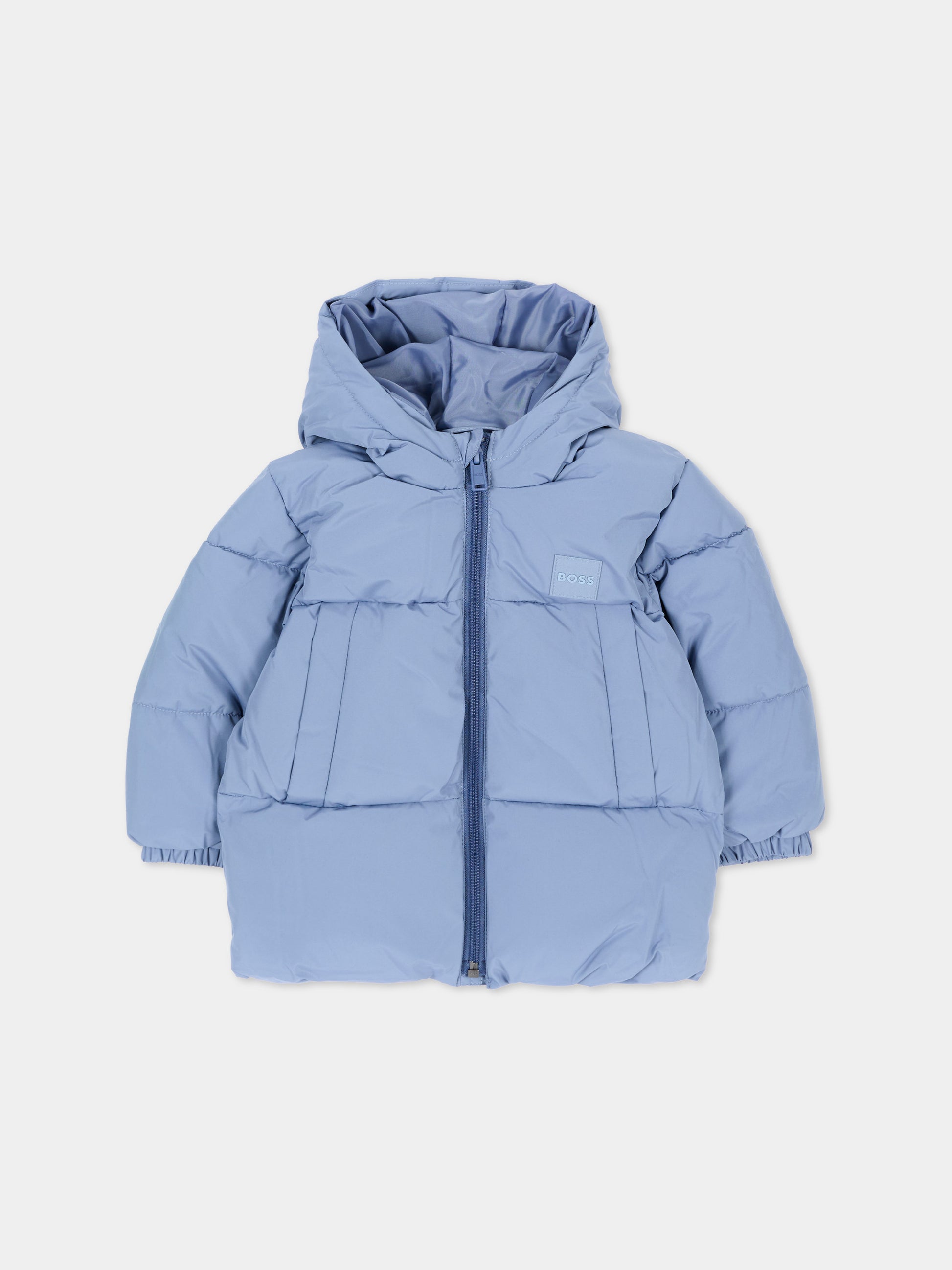 Piumini azzurro per neonato con logo,Boss,J53508 896